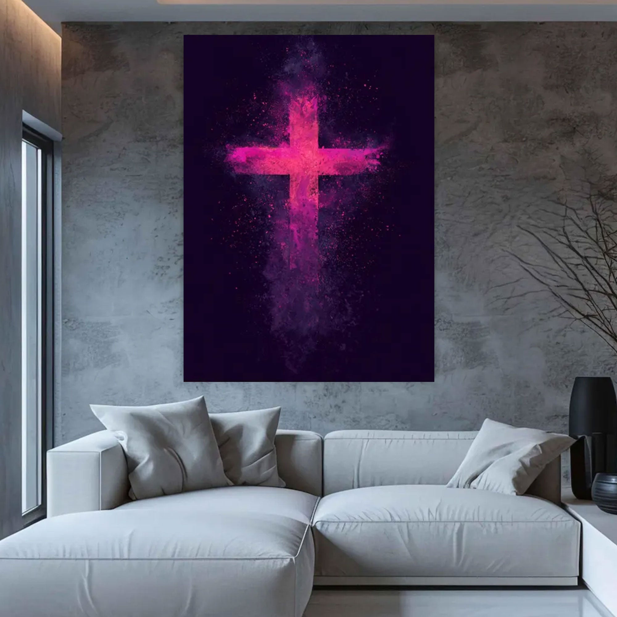 Abstract Pink Cross Canvas Print, Modern Christian Wall Art, Spiritual Faith Decor, Minimal Religious Artwork