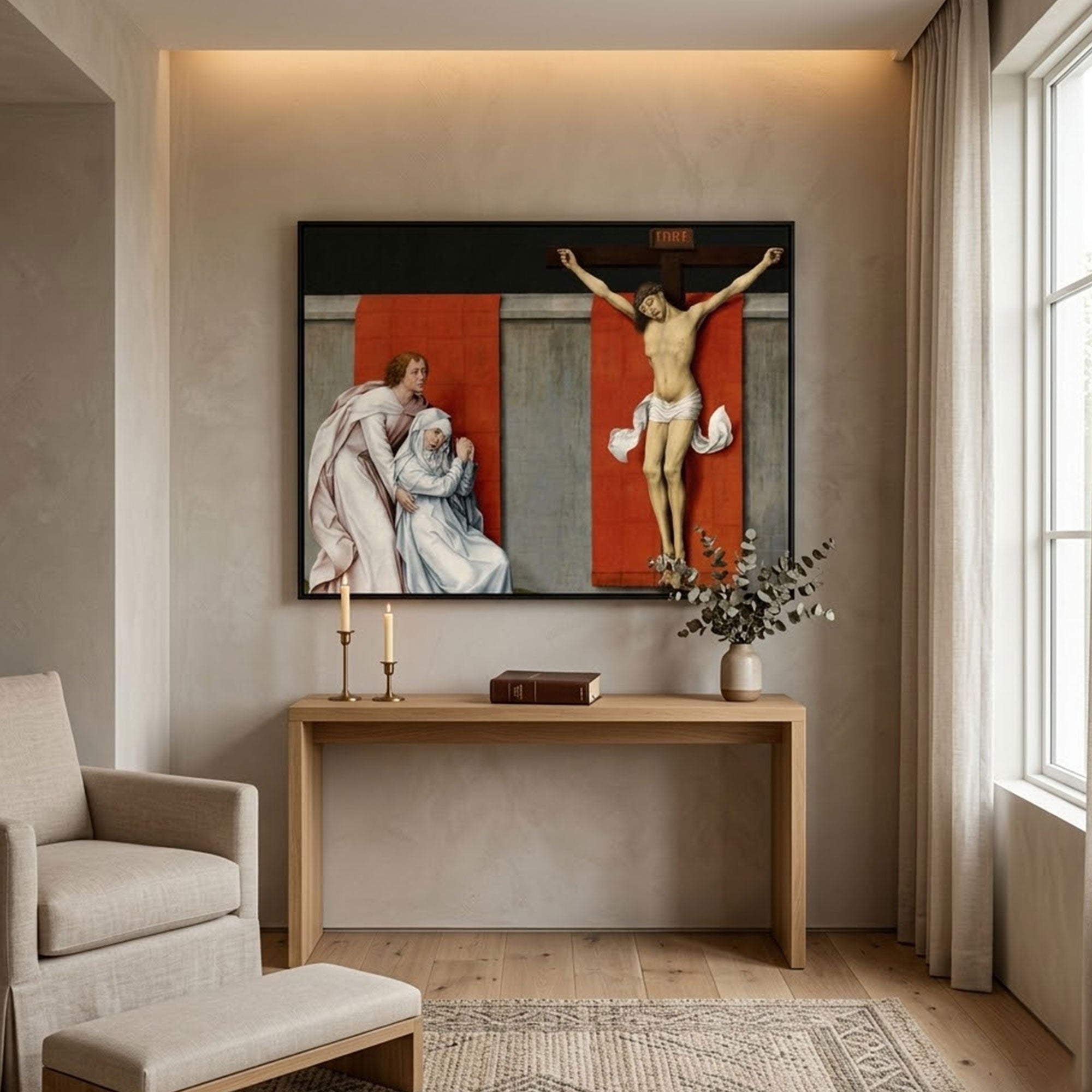 The Crucifixion Canvas Print, Jesus on the Cross with Virgin Mary and Saint John Mourning, Renaissance Religious Painting, Christian Wall Art, Inspirational Faith Gift