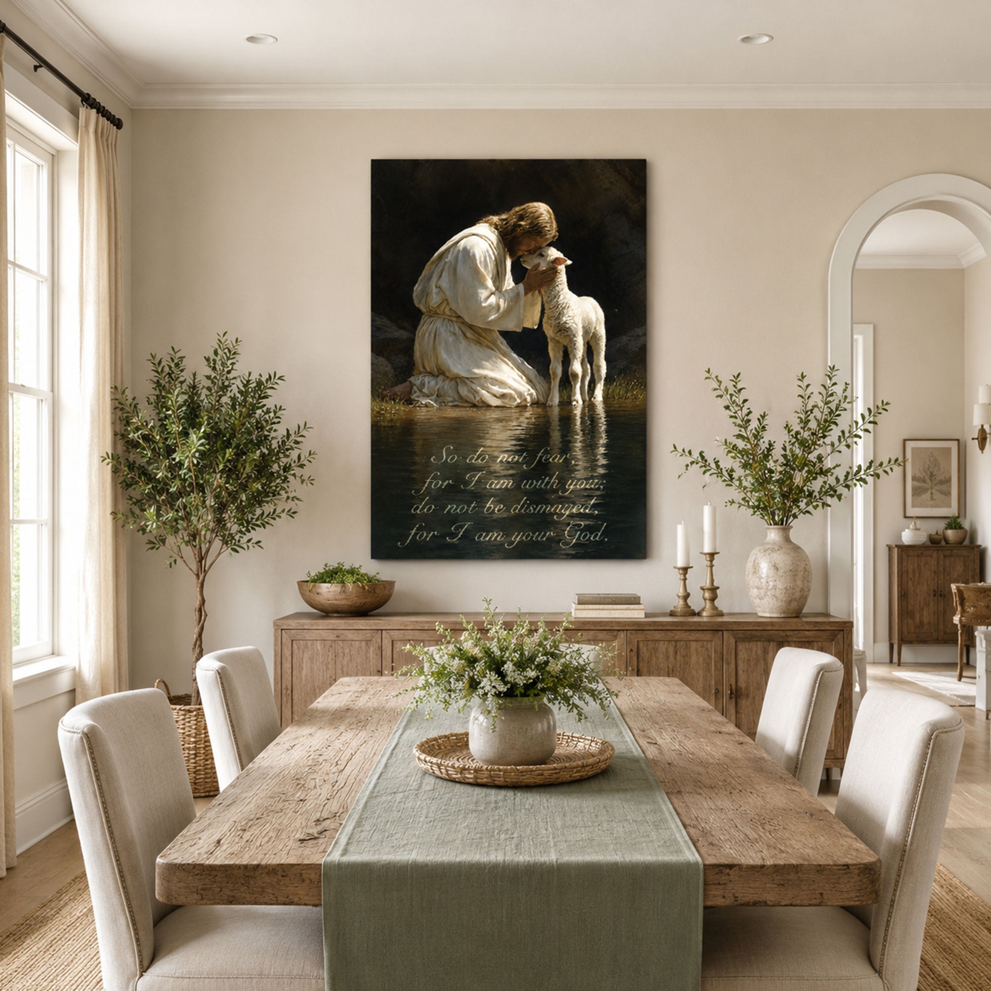 Jesus and Lamb Canvas Print, Good Shepherd Christian Wall Art, Peaceful Faith Home Decor