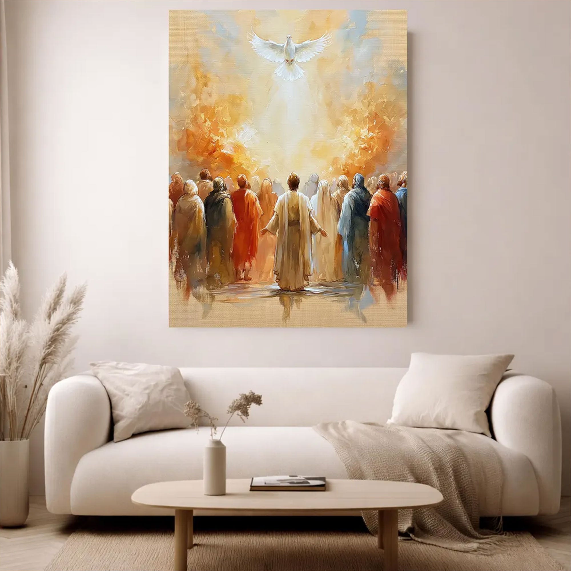 Pentecost Holy Spirit Canvas Print, Dove Christian Wall Art, Biblical Fire Faith Decor