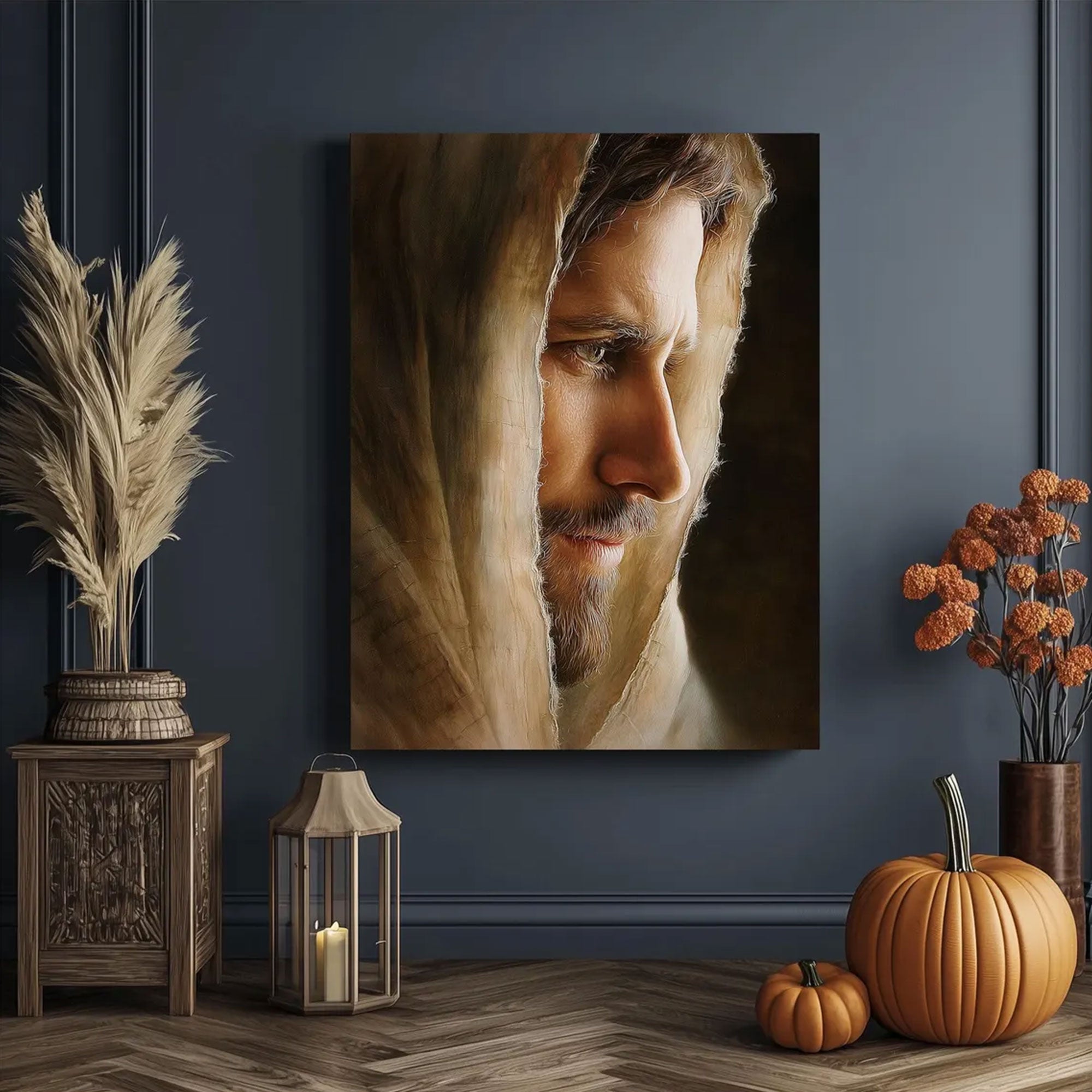 Jesus Christ Face Portrait Canvas Wall Art, Warm Light Christian Decor, Sacred Religious Artwork, Inspirational Faith Home Decor, Spiritual Gift