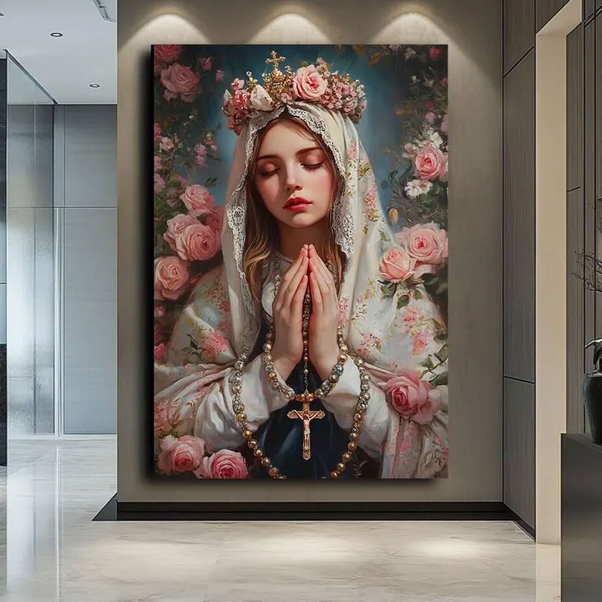 Virgin Mary Canvas Wall Art, Christian Religious Print, Sacred Serene Home Decor