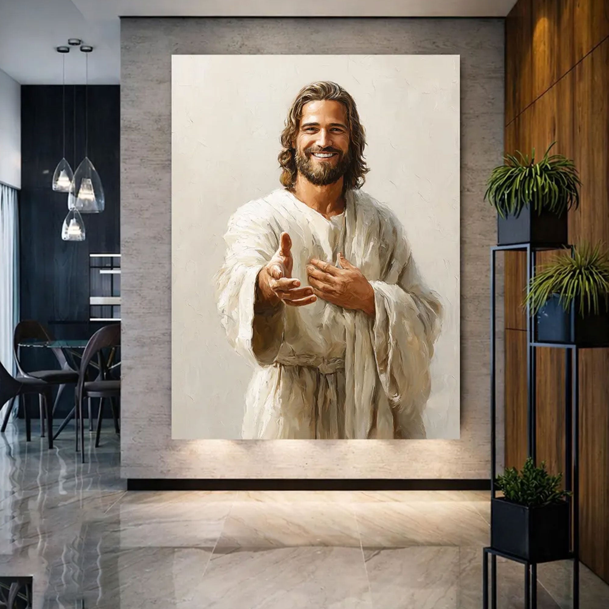 Smiling Jesus Canvas Print, Welcoming Faith Wall Art, Christian Religious Home Decor, Inspirational Gift