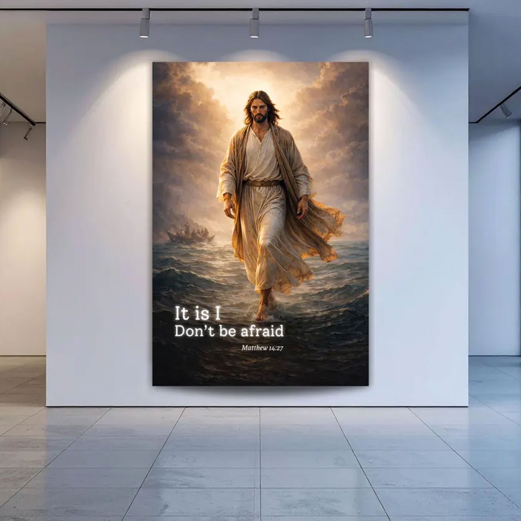 Jesus Walking on Water Canvas Print, Christian Scripture Wall Art, Faith-Based Home Decor, Religious Gift