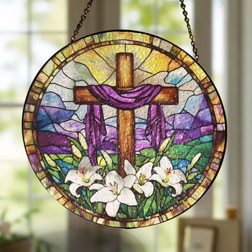 Christian Cross Stained Glass Suncatcher, Religious Window Hanging Decor, Faith Gift, Handmade Home Ornament