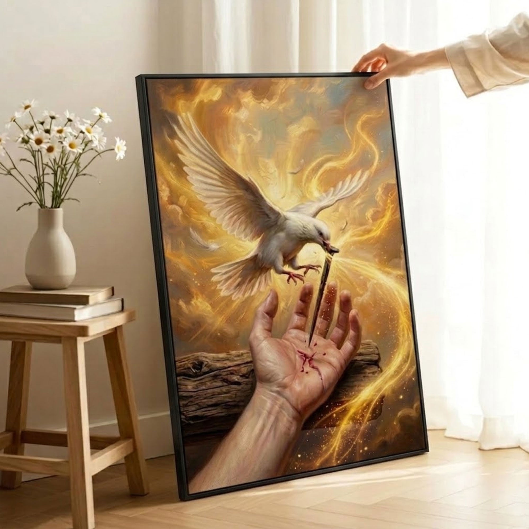 Holy Spirit Dove Canvas Print, Healing Through His Sacrifice Wall Art, Christian Faith Symbol, Divine Light and Redemption Decor, Inspirational Religious Gift