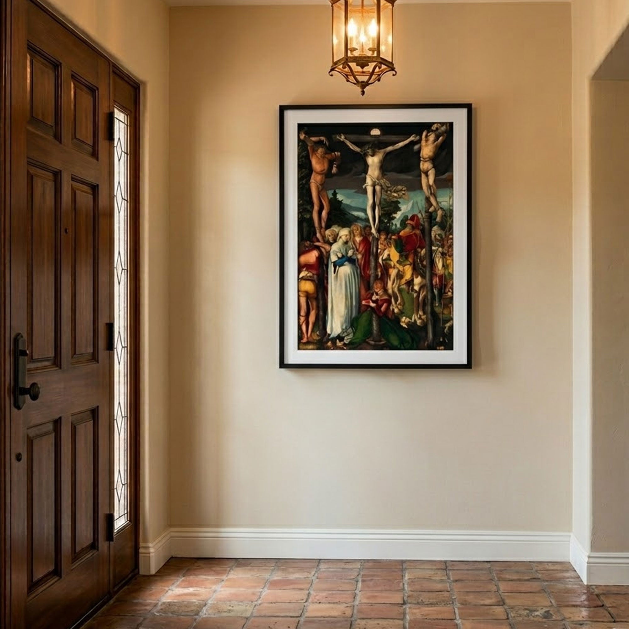 The Crucifixion of Christ Canvas Print, Jesus on the Cross with Mary and Disciples Wall Art, Renaissance Religious Painting, Christian Faith Decor, Inspirational Gift