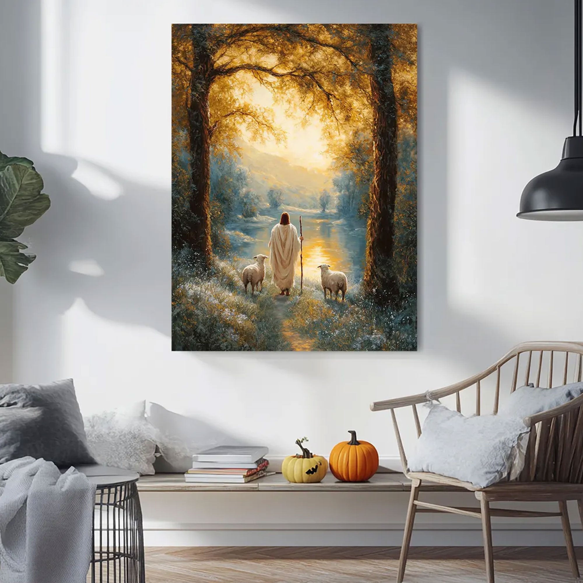Jesus the Good Shepherd Canvas Art, Christian Faith Wall Decor, Peaceful Religious Home Artwork