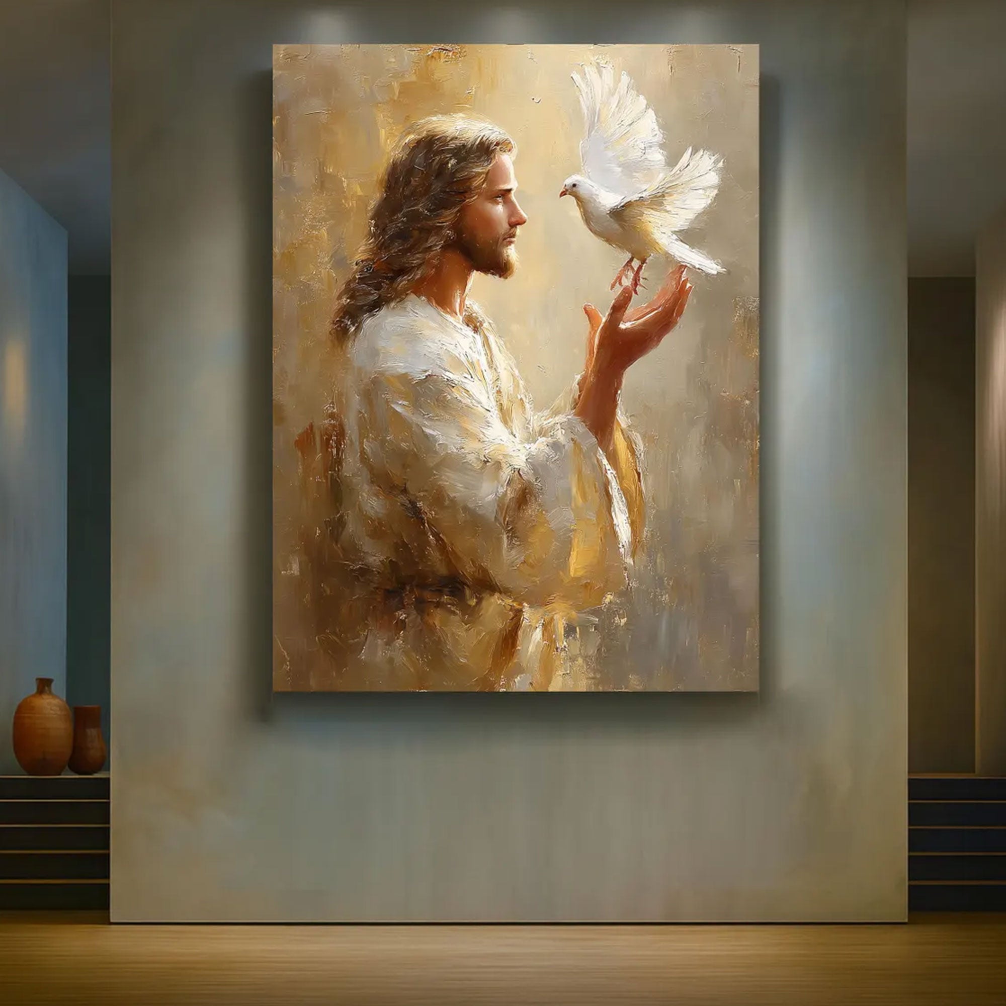 Jesus Dove Canvas Wall Art, Holy Spirit Peace Christian Decor, Faith Inspired Religious Artwork