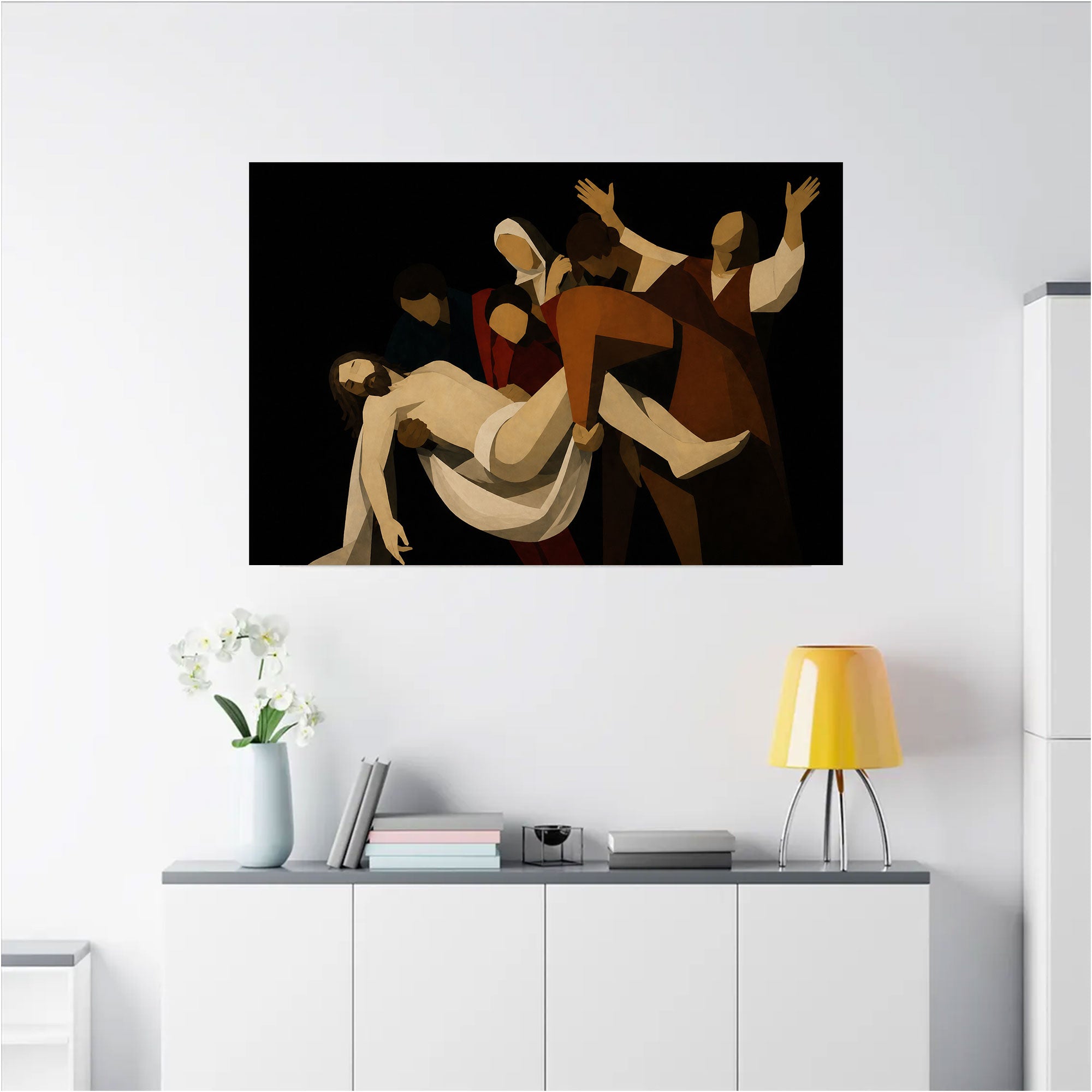 The Entombment of Christ Canvas Print, Modern Abstract Christian Wall Art, Sacred Passion Scene, Minimalist Religious Decor