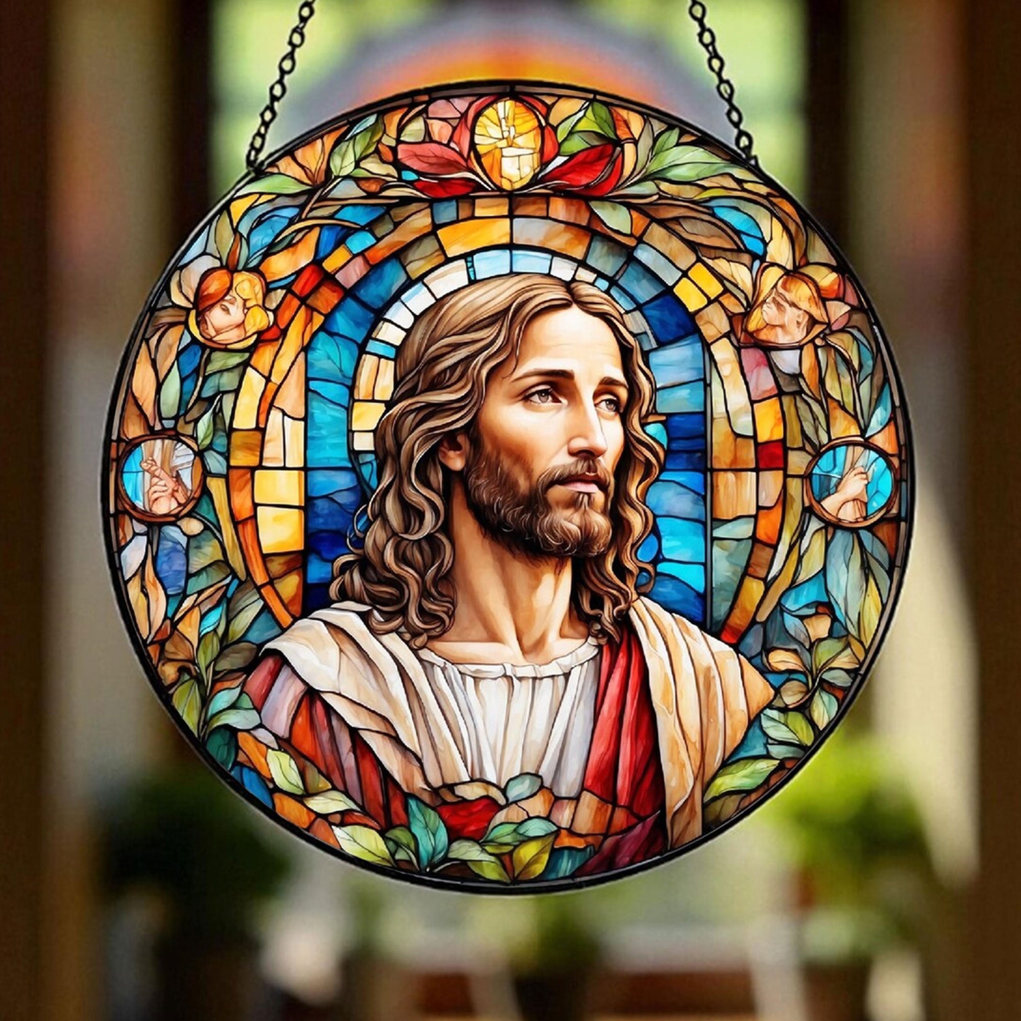 Jesus Christ Suncatcher, Christian Stained Glass Suncatcher, Religious Home Decor, Christian Gift, Religious Window Hanging, Memorial Gift