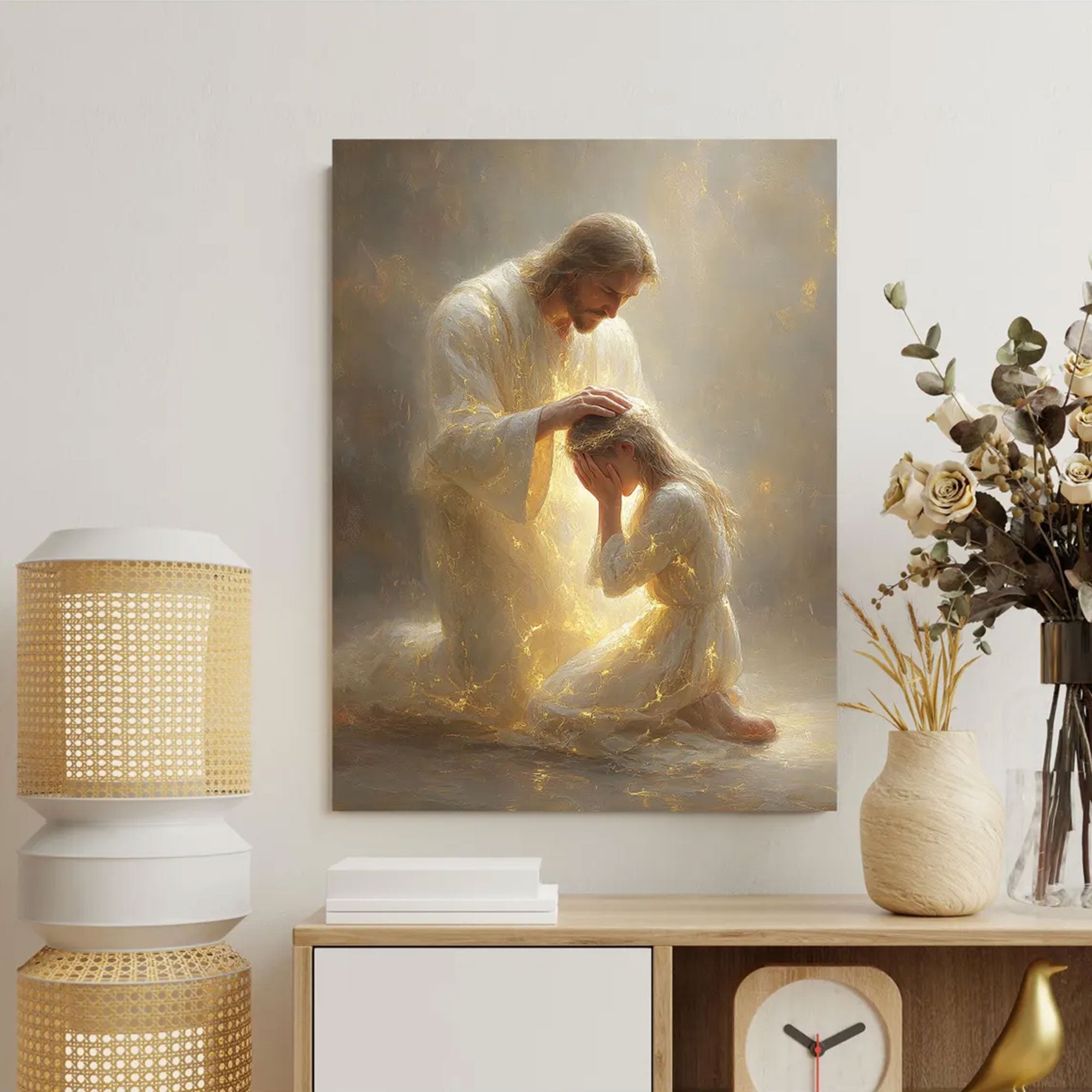 Jesus Blessing Child Canvas Print, Christian Healing Light Wall Art, Spiritual Home Decor, Religious Gift