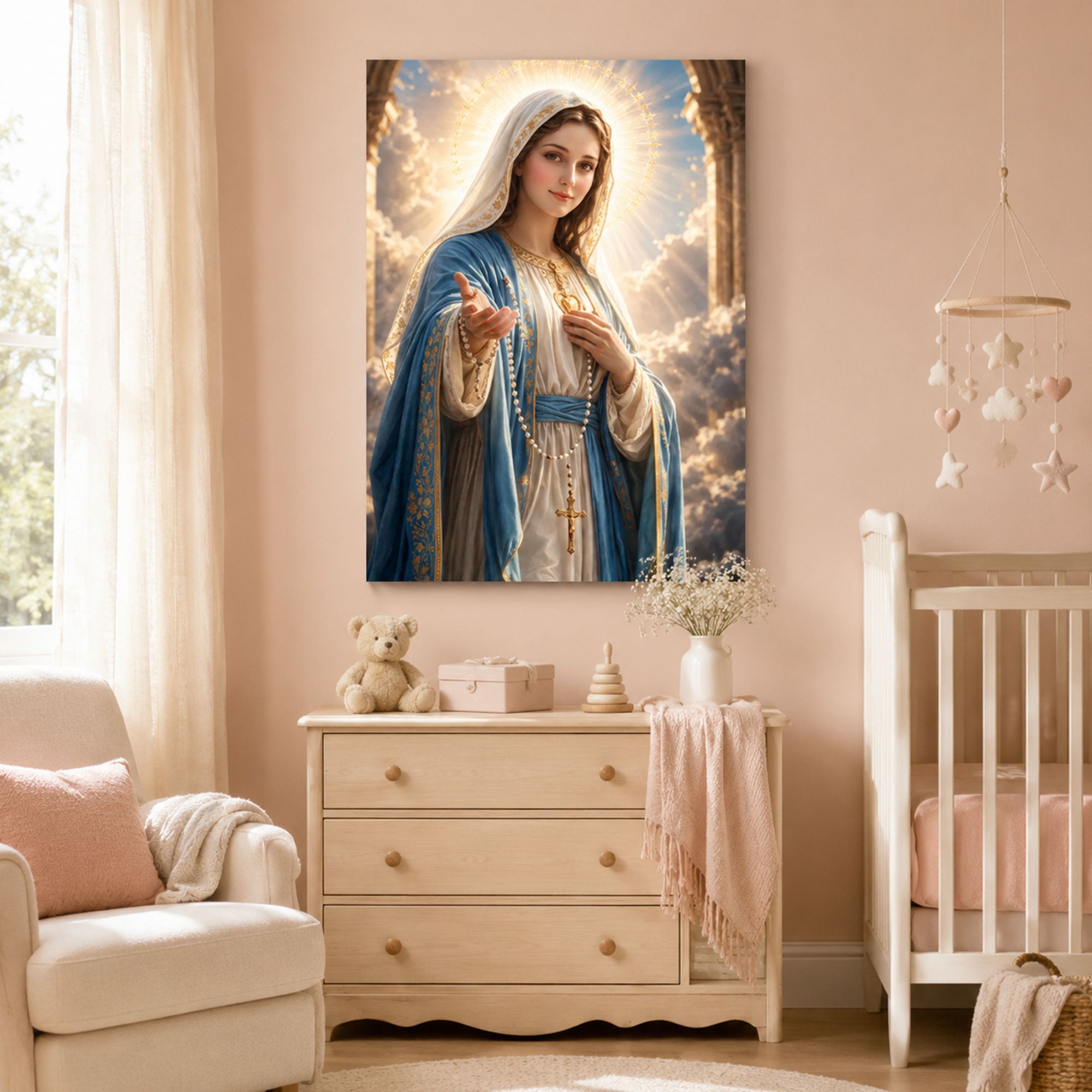 Our Lady of Grace Canvas Print, Virgin Mary Christian Wall Art, Heavenly Catholic Faith Decor, Inspirational Spiritual Artwork