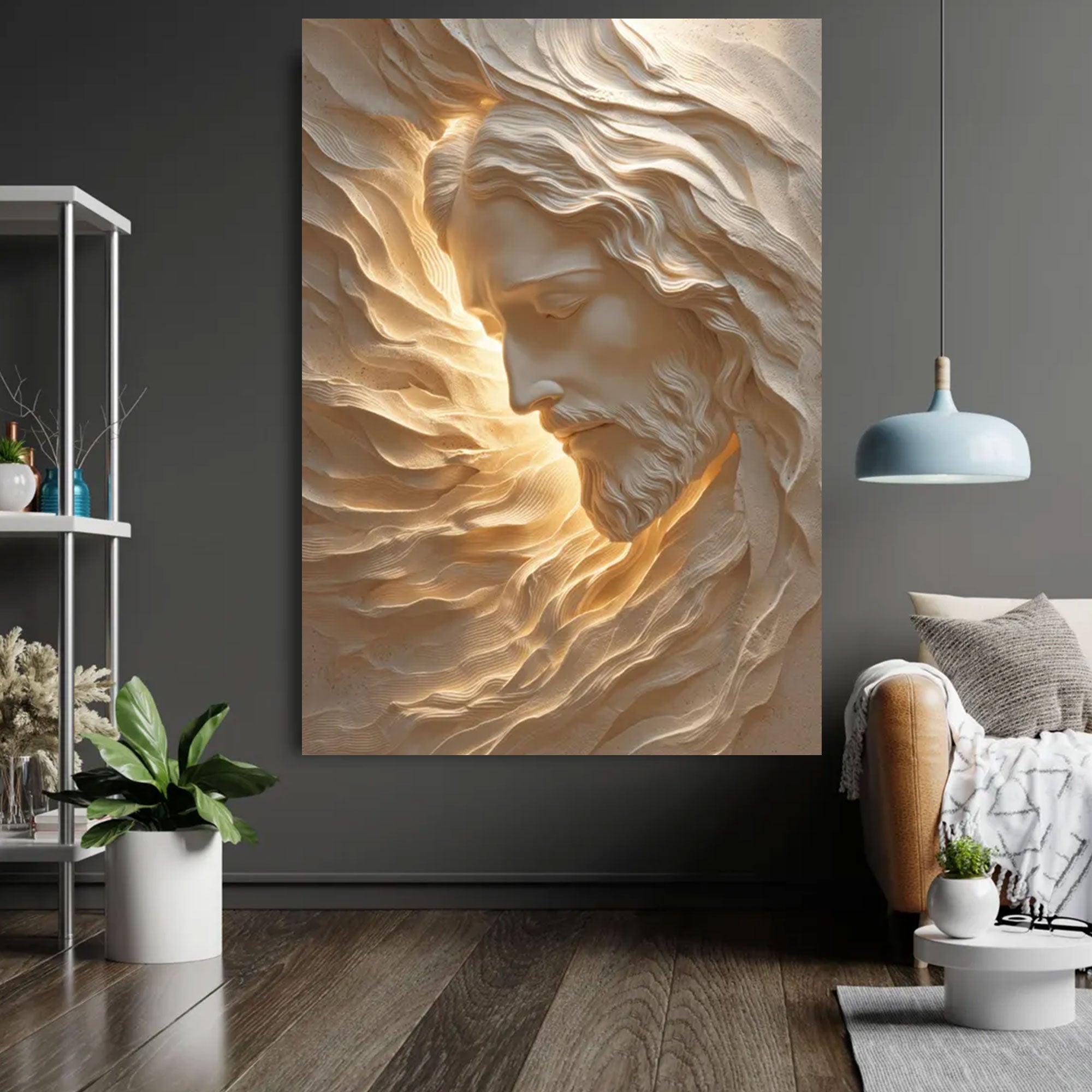 Radiant Jesus Canvas Print, Divine Light Portrait Wall Art, Christian Spiritual Decor, Inspirational Faith Gift