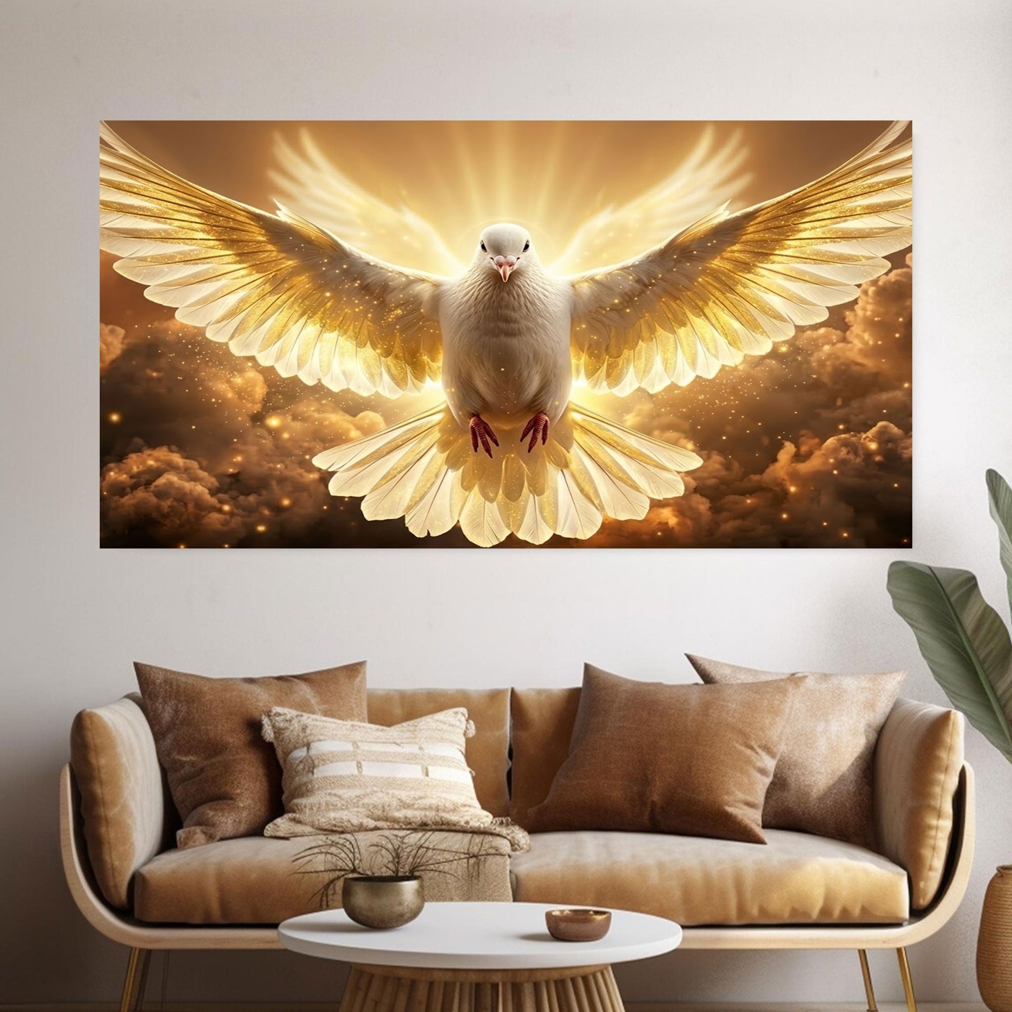 Holy Spirit Dove Canvas Print, Golden Light Christian Wall Art, Symbol of Divine Presence and Power, Pentecost Religious Decor, Inspirational Faith Gift