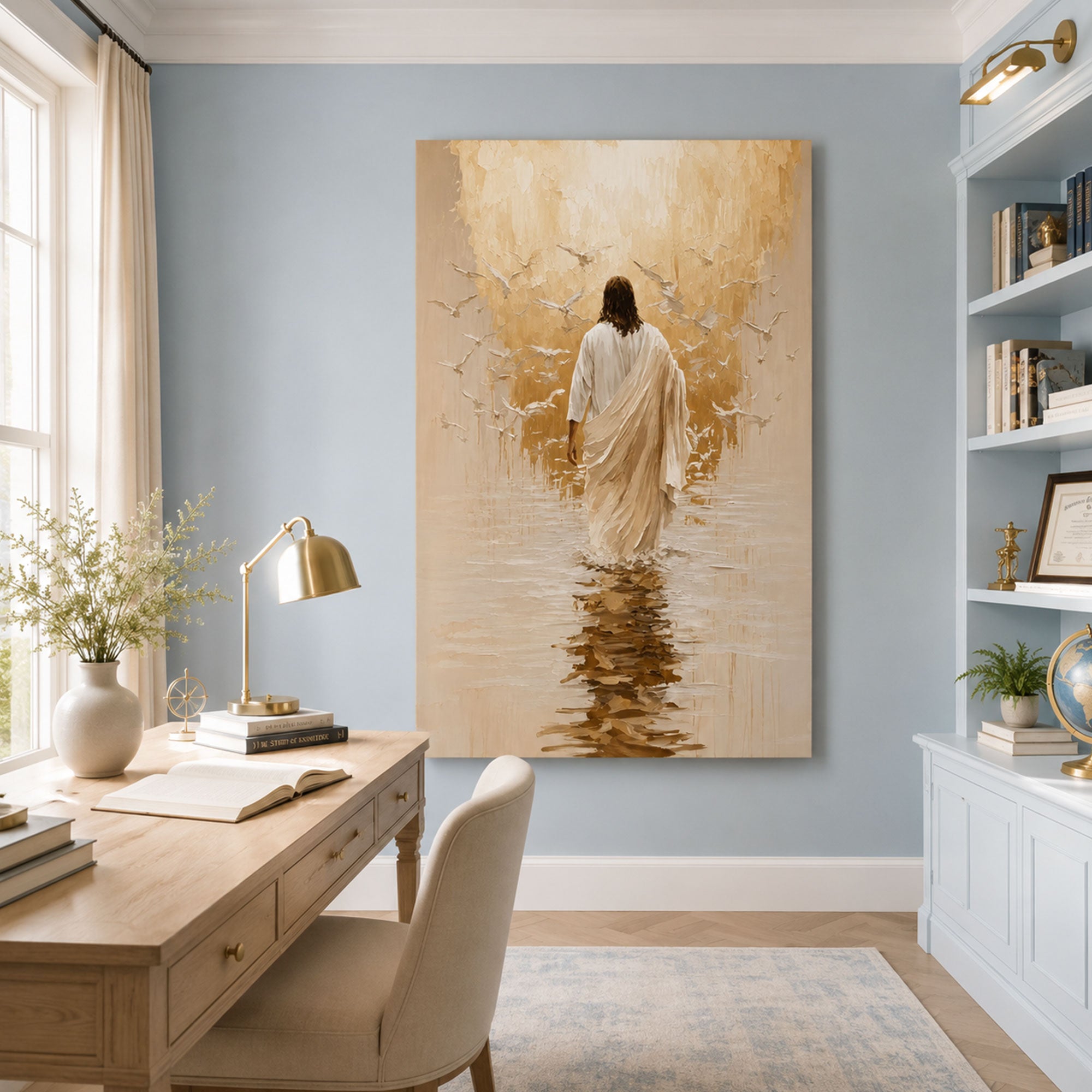 Jesus Walking in Divine Peace Canvas Print, Minimalist Christian Wall Art, Spiritual Reflection Faith Decor