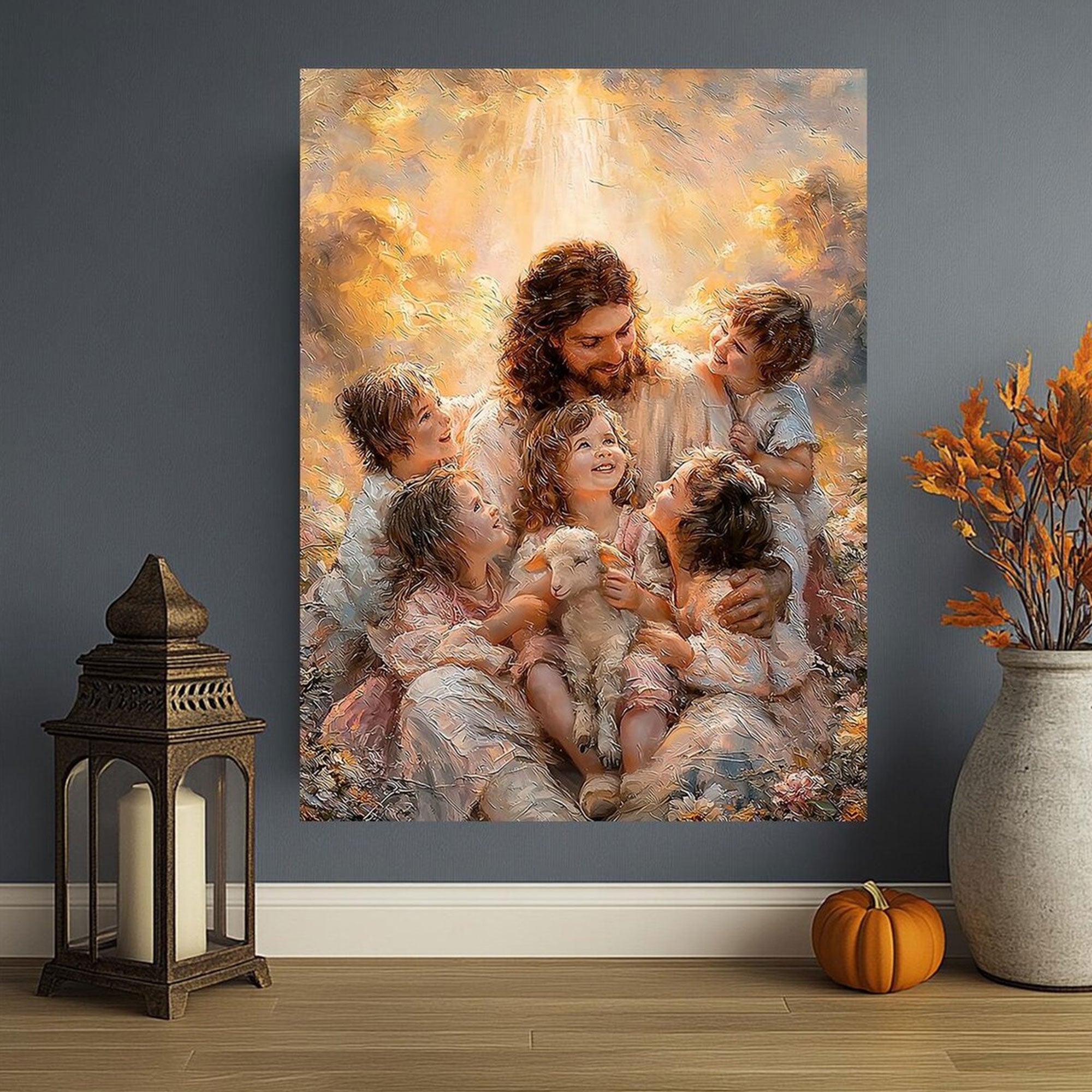 Jesus with Children Canvas Print, Good Shepherd Christian Wall Art, Faith Inspired Family Decor, Spiritual Religious Artwork