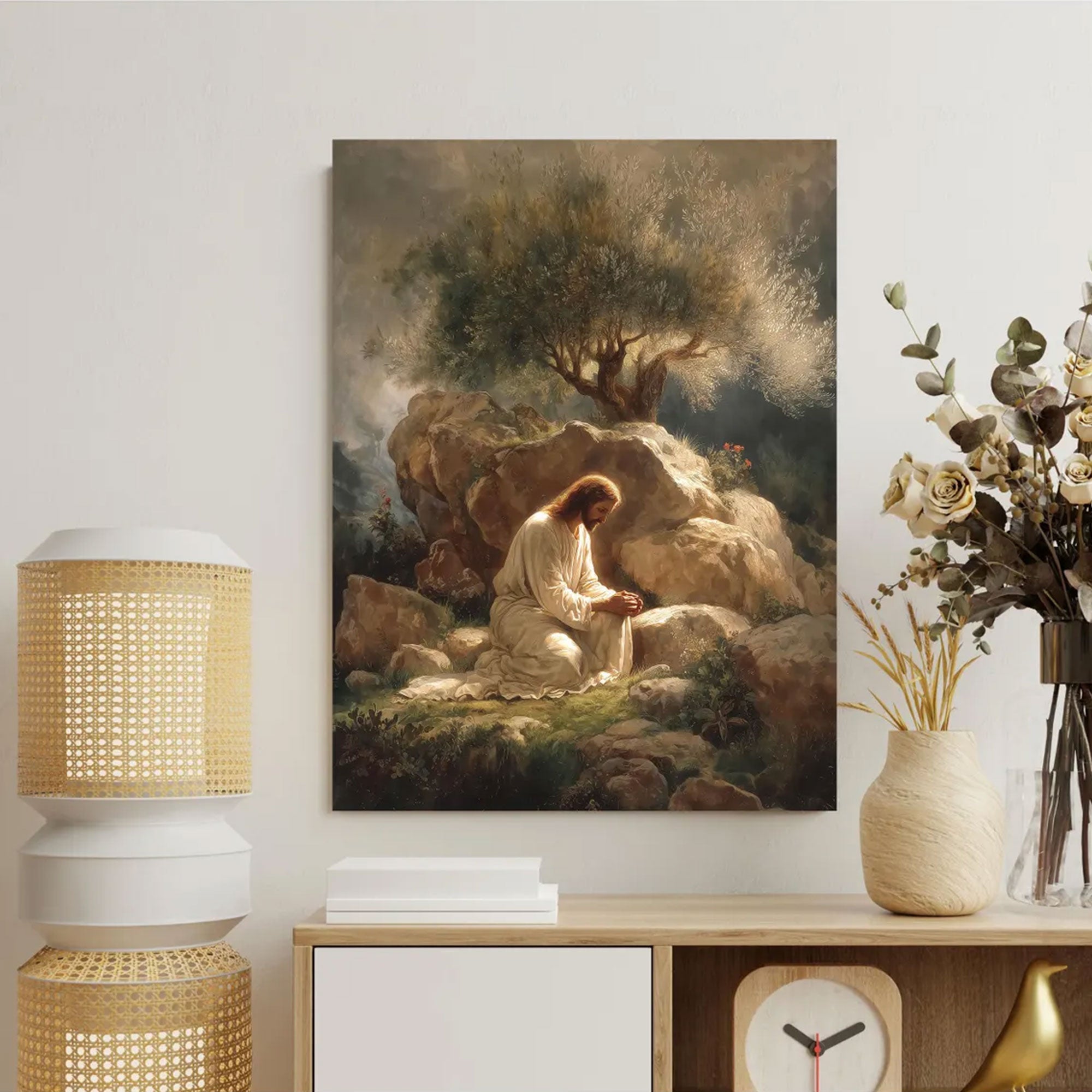 Jesus Prayer Gethsemane Canvas Art, Christian Wall Decor, Biblical Faith Home Gift