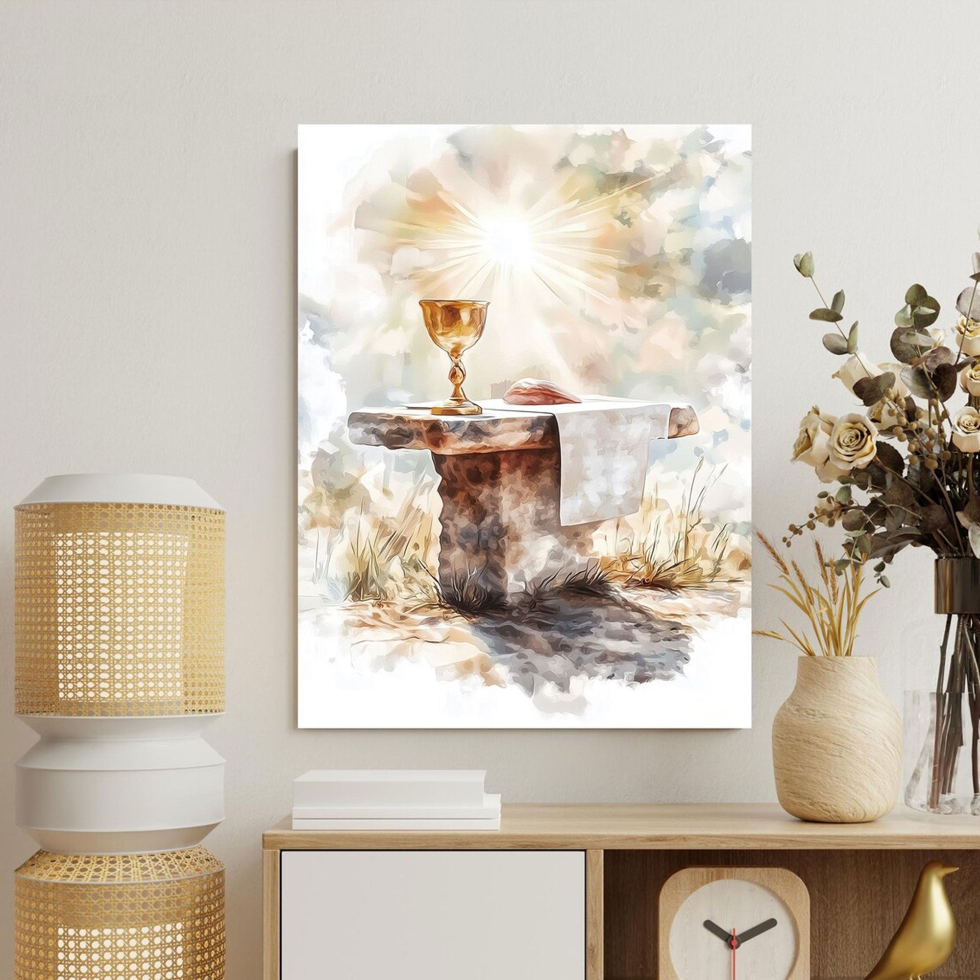 Holy Eucharist Canvas Print, Catholic Chalice Wall Art, First Communion Gift, Religious Faith Home Decor