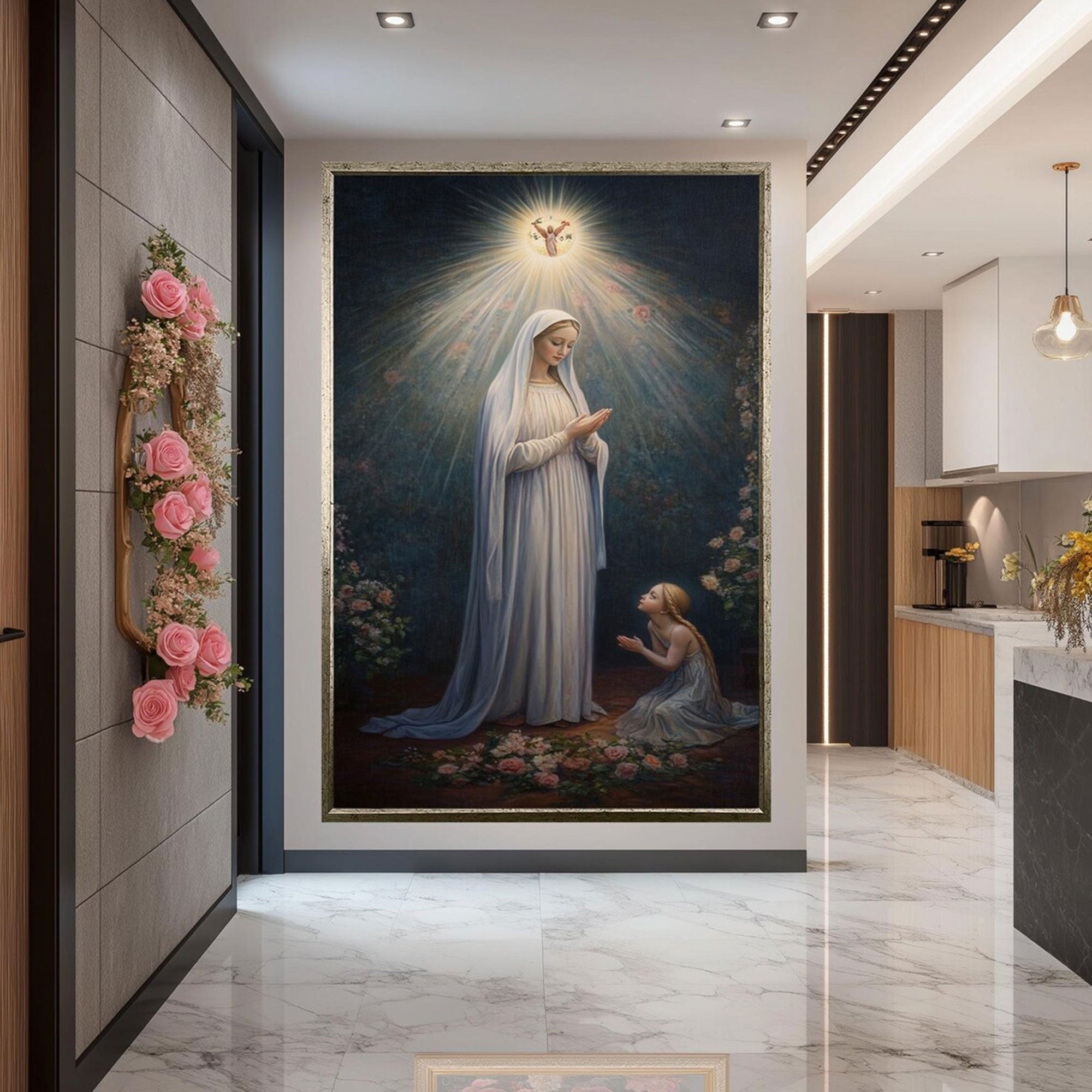 Holy Mary and Child Canvas Wall Art, Virgin Mother Baby Jesus Painting, Catholic Religious Decor