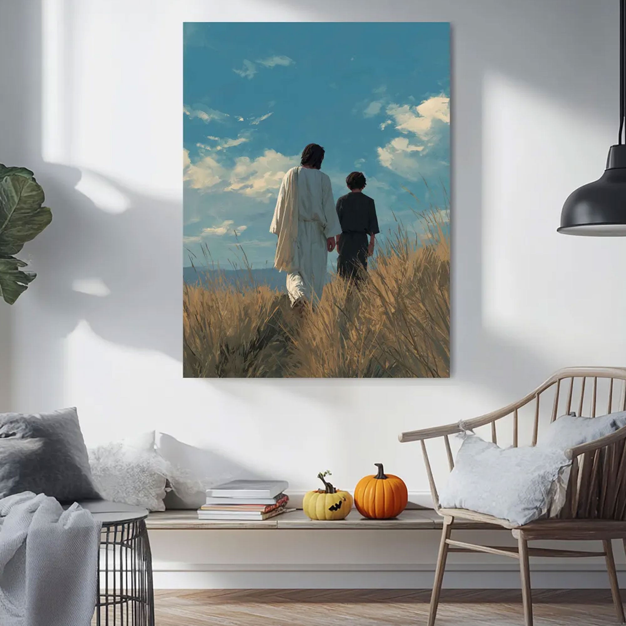 Jesus Walking With Child Canvas Print, Christian Faith Wall Art, Peaceful Spiritual Home Decor