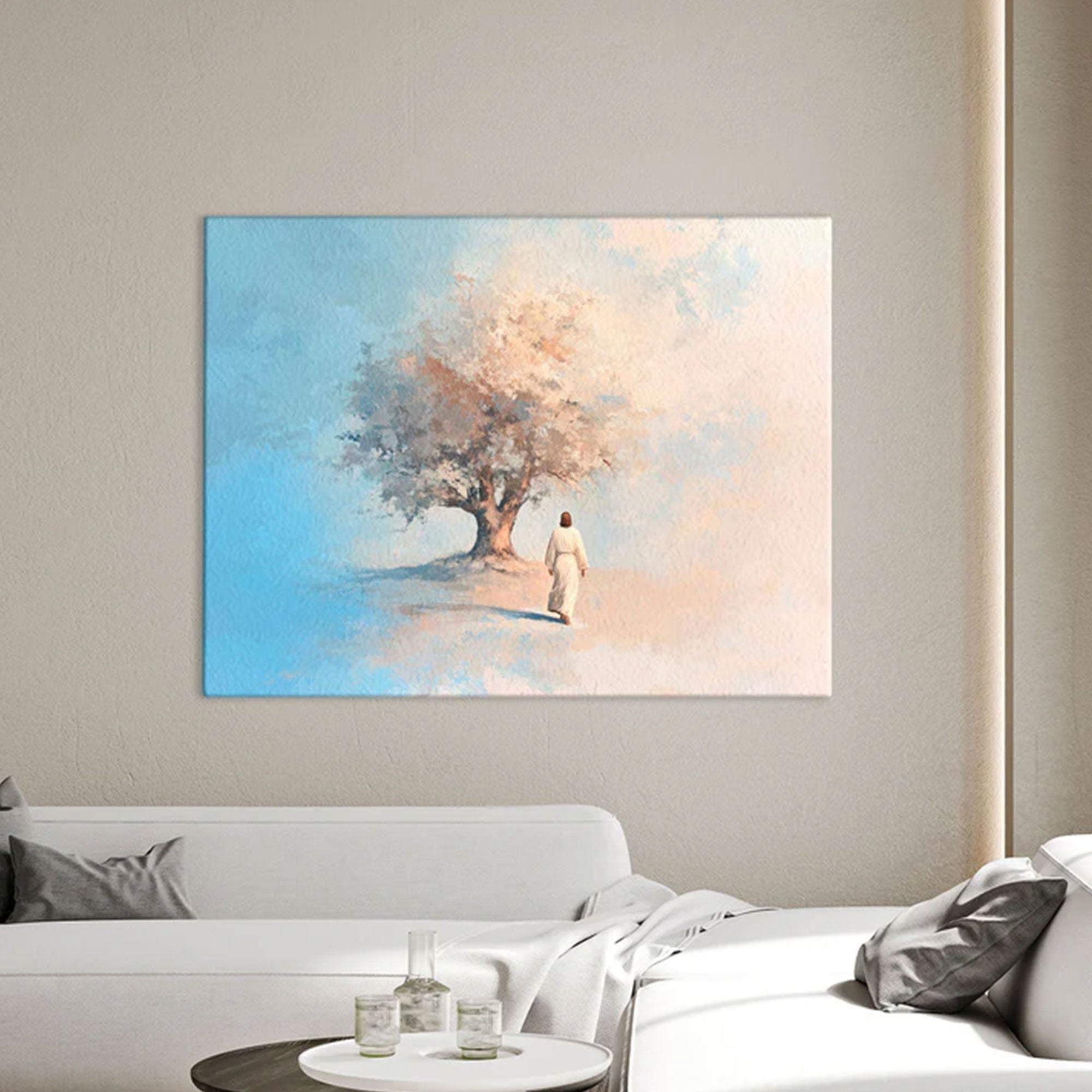 Jesus and the Tree of Faith Canvas Print, Christian Spiritual Wall Art, Sacred Religious Painting, Inspirational Faith Decor