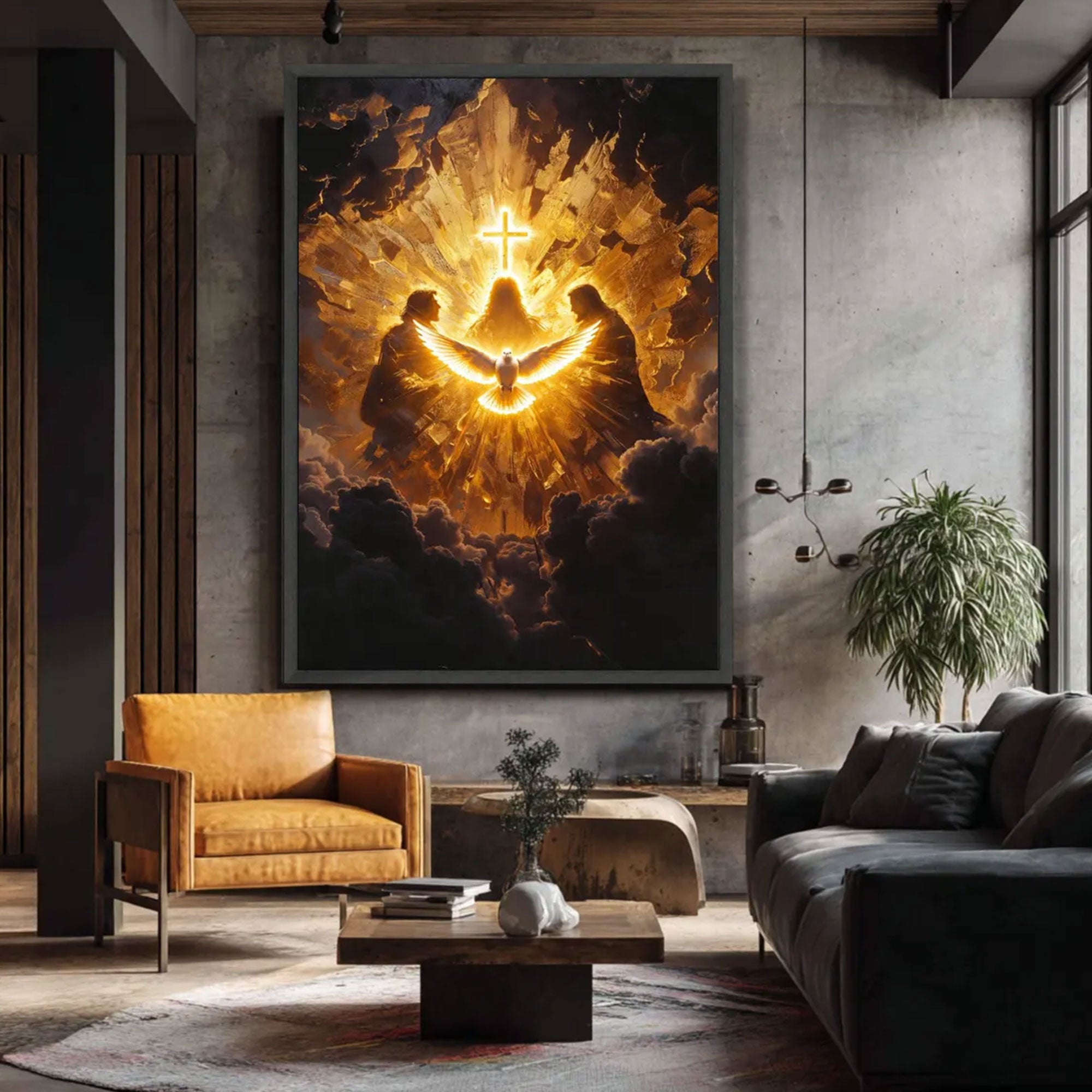 Radiant Holy Spirit Canvas Print, Illuminated Dove with Cross Wall Art, Symbol of Divine Presence and Light, Christian Religious Decor, Inspirational Faith Gift