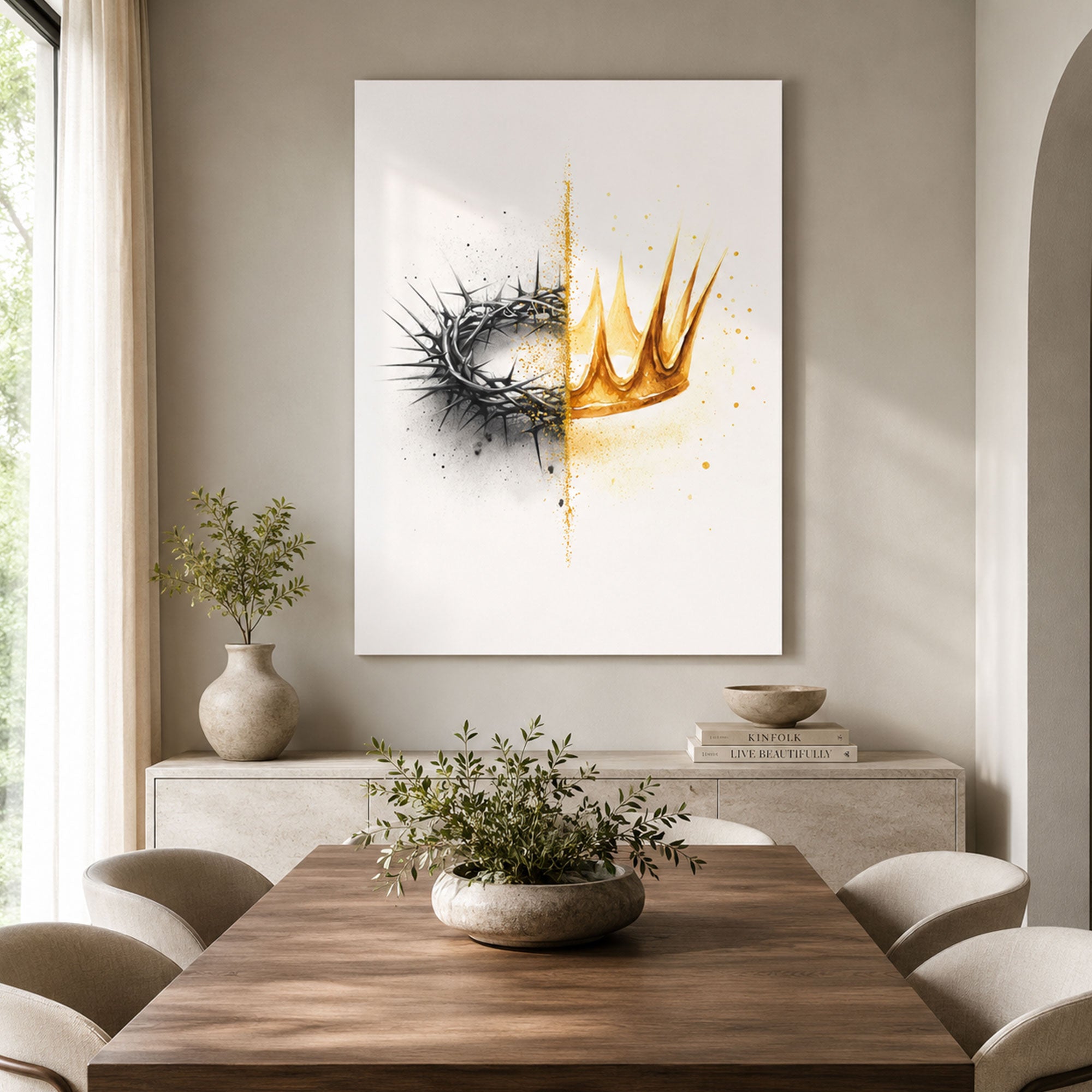 Crown of Thorns and Glory Canvas Print, Minimalist Christian Wall Art, Good Friday & Easter Faith Decor, Resurrection Artwork