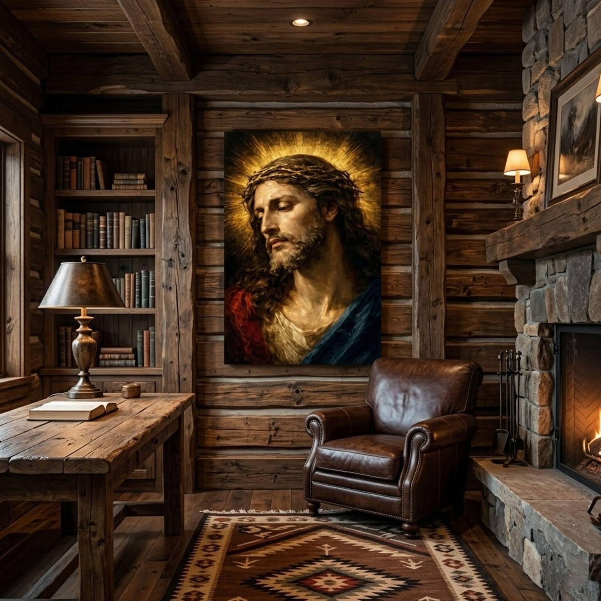 Jesus Christ Crown of Thorns Portrait Canvas Print, Sacred Christian Wall Art, Classical Religious Faith Decor