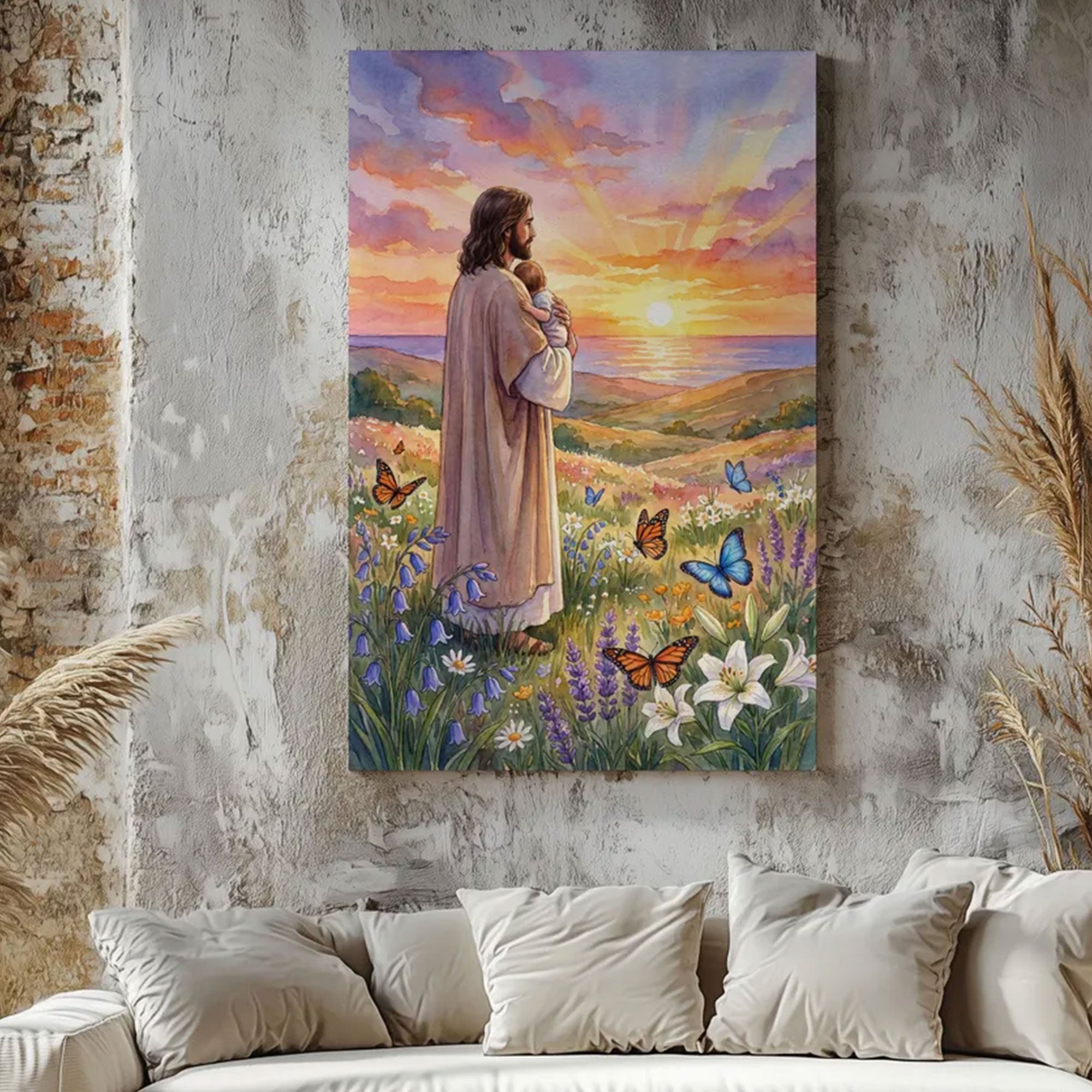 Christian Pregnancy Loss Canvas Print, Jesus Holding Baby Wall Art, Miscarriage Memorial Gift, Infant Loss Faith Decor
