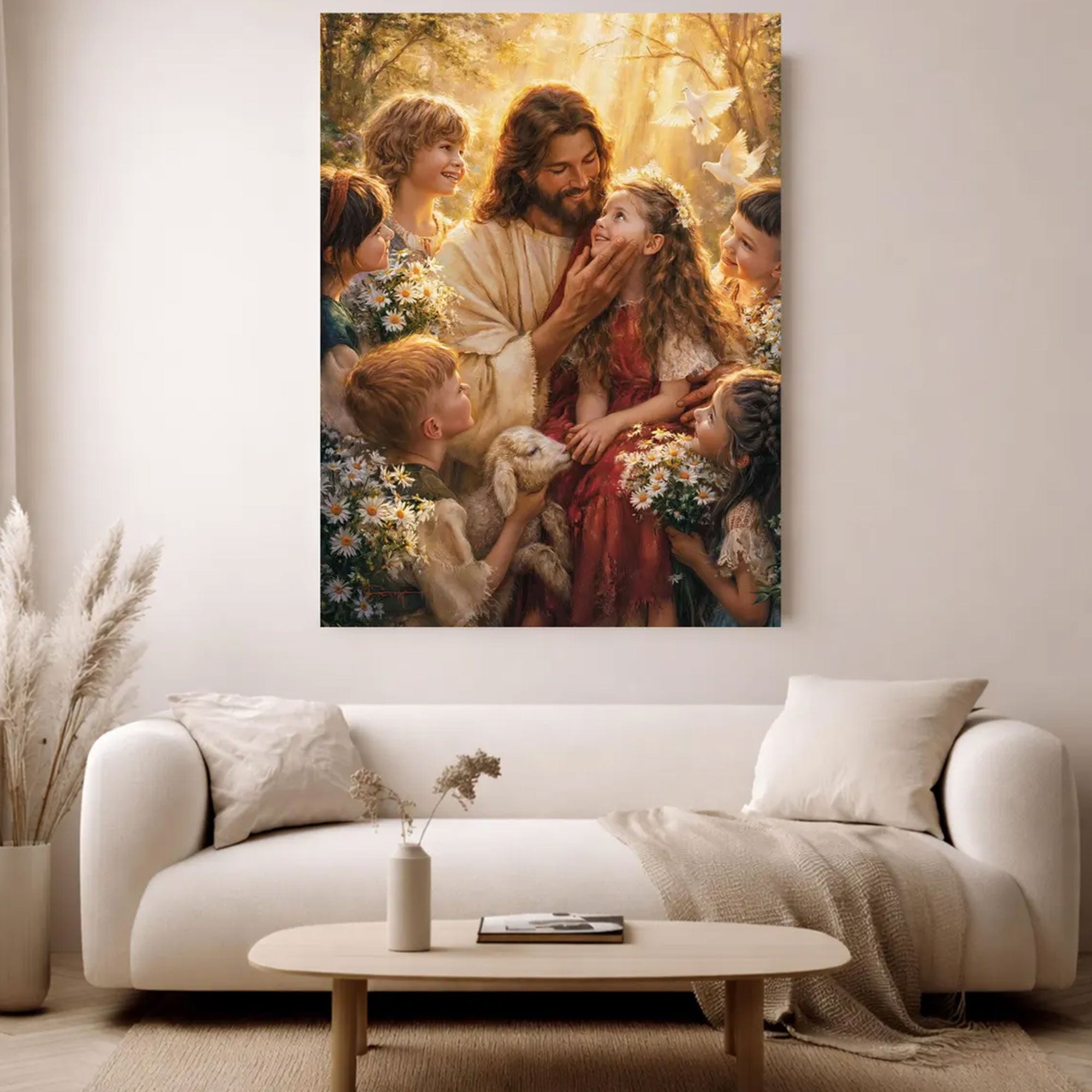 Jesus with Children Canvas Art Christian Faith Wall Decor Let the Little Children Come Painting