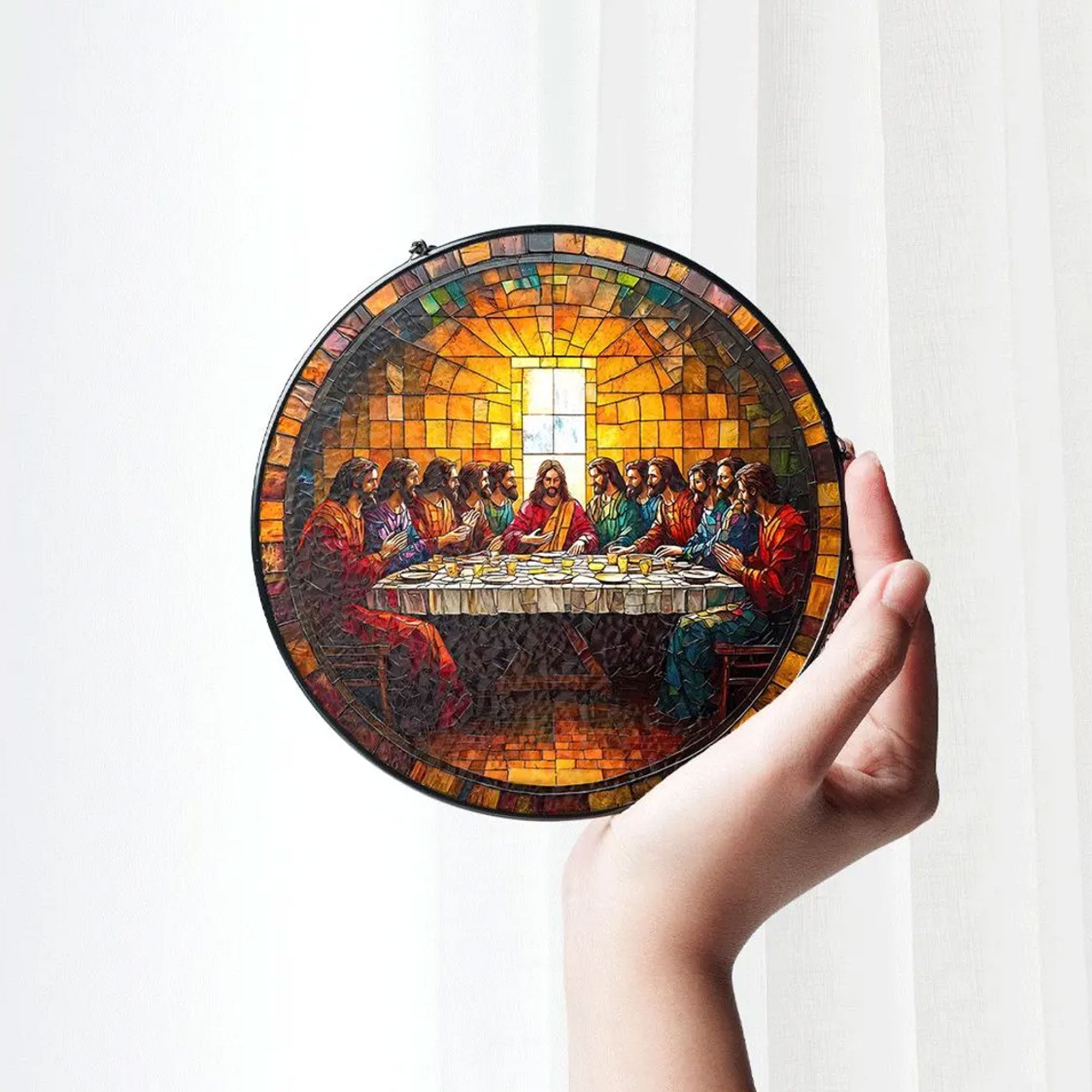 Last Supper Stained Glass Suncatcher, Christian Window Hanging Decor, Jesus Religious Wall Art, Faith Gift