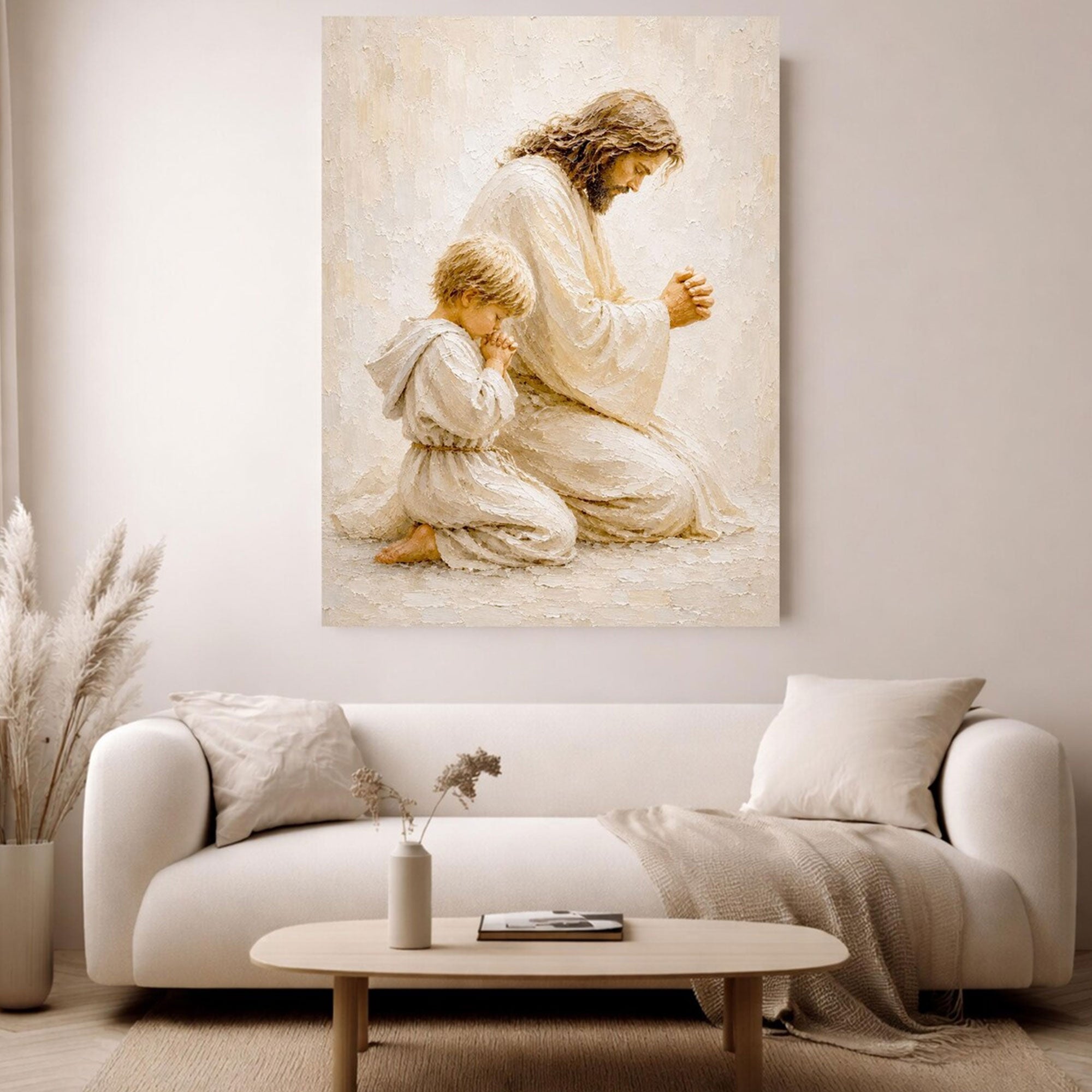 Jesus Praying With Child Canvas Print, Christian Family Prayer Wall Art, Peaceful Faith Home Decor