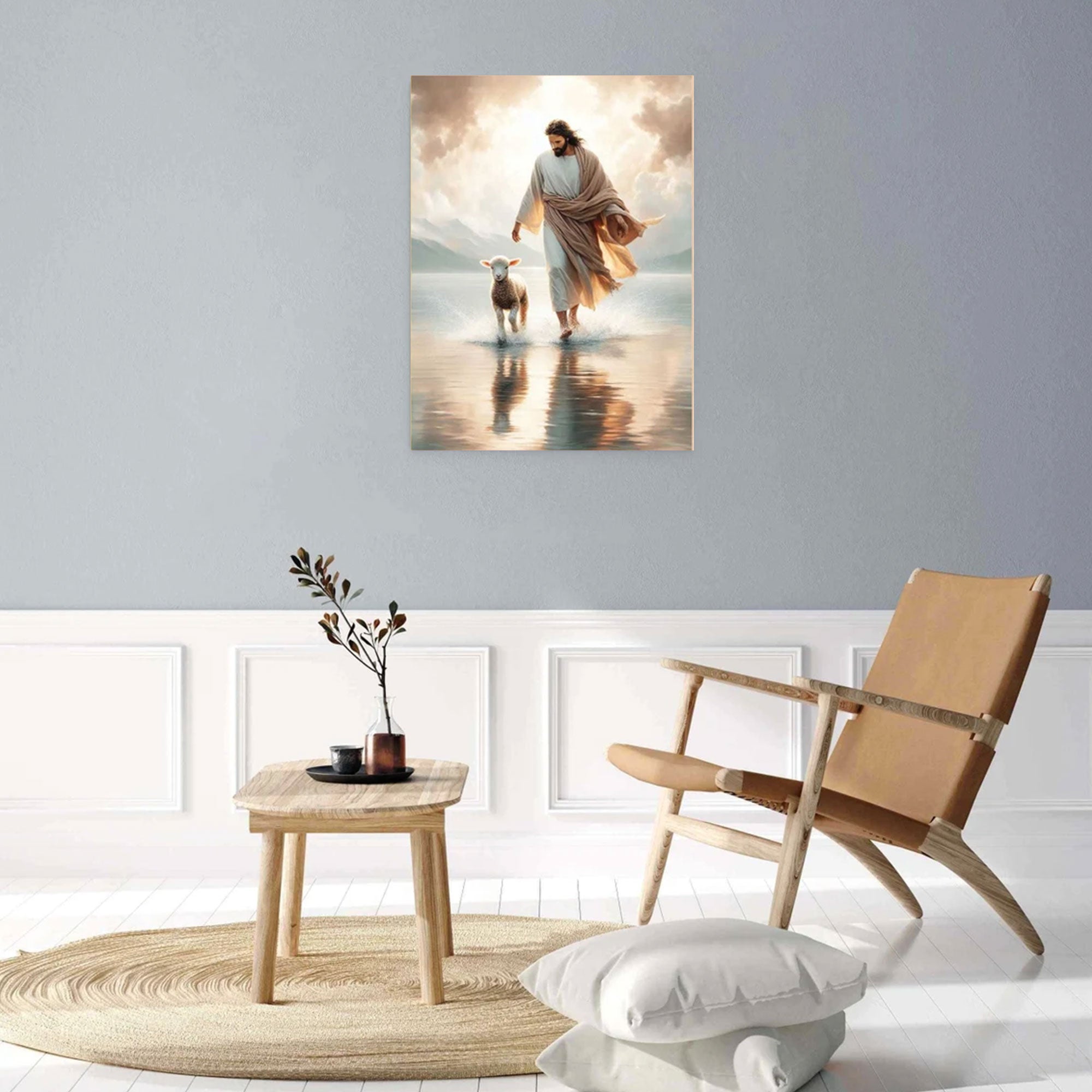 Jesus Walking on Water Canvas Print, Leaves the 99 to Save the Lamb, Christian Wall Art, Faith Miracle Decor