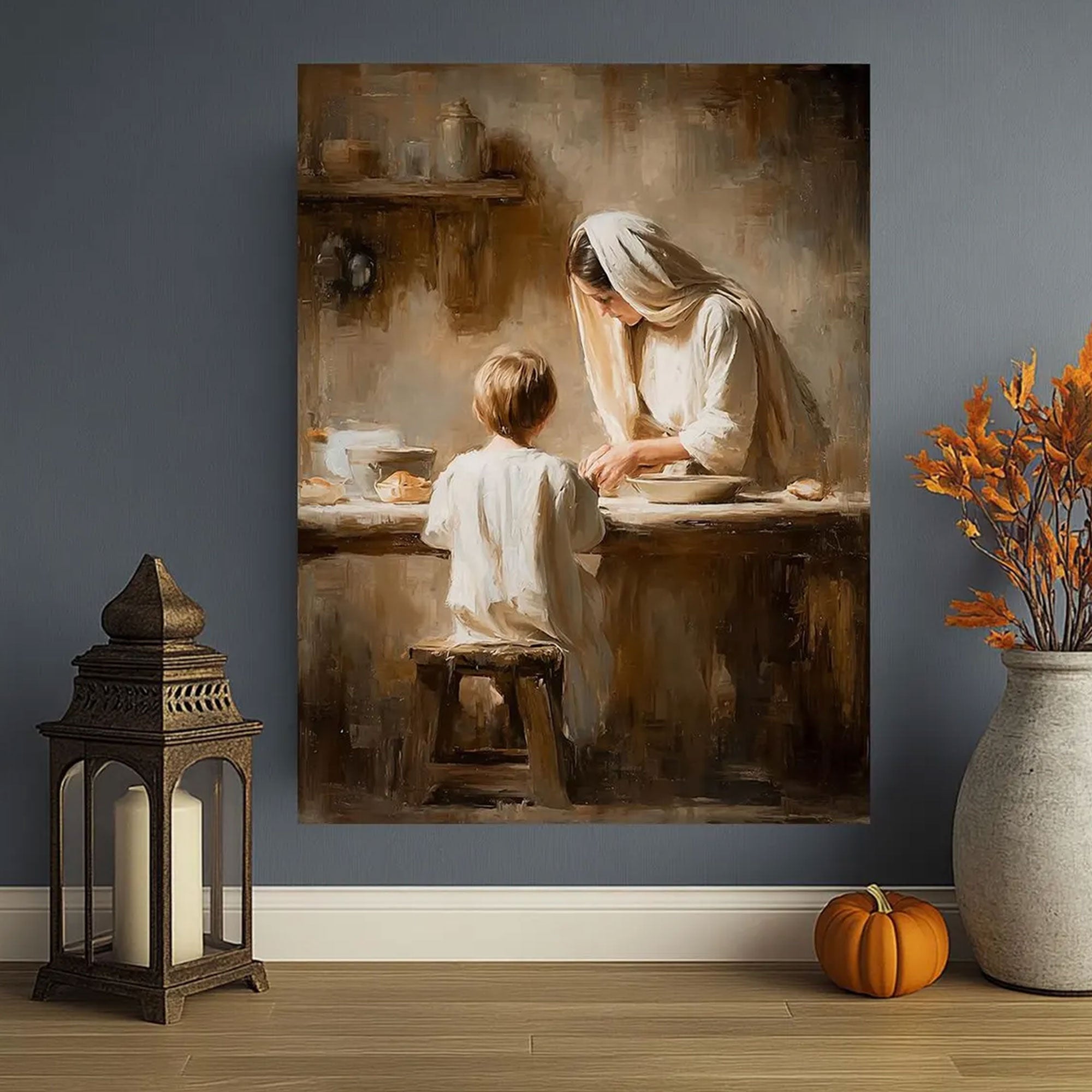 Virgin Mary and Child Canvas Print, Christian Motherhood Wall Art, Catholic Home Decor Gift