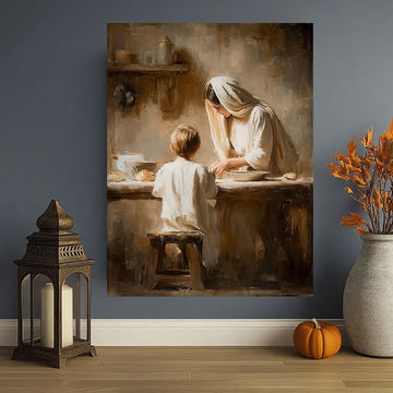 Virgin Mary and Child Canvas Print, Christian Motherhood Wall Art, Catholic Home Decor Gift