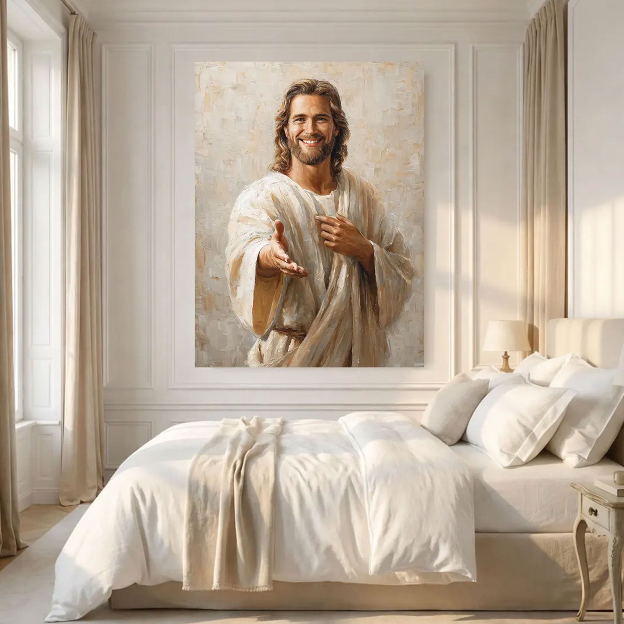 Smiling Jesus Canvas Print, Welcoming Christ Wall Art, Inspirational Christian Home Decor, Religious Gift