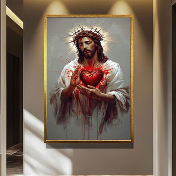 Sacred Heart Jesus Canvas Artwork, Christian Wall Decor, Emotional Religious Home Decoration