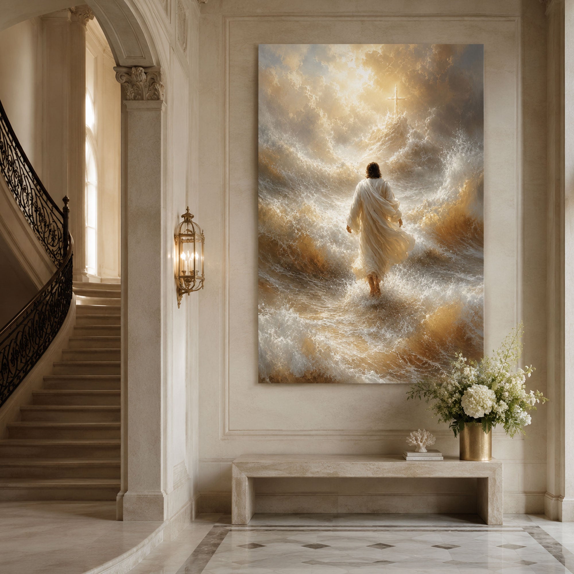 Jesus Walking on Water Canvas Print, Inspirational Christian Faith Wall Art, Spiritual Biblical Home Decor