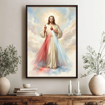 Divine Mercy Sacred Heart of Jesus Canvas Print, Christian Wall Art Catholic Decor