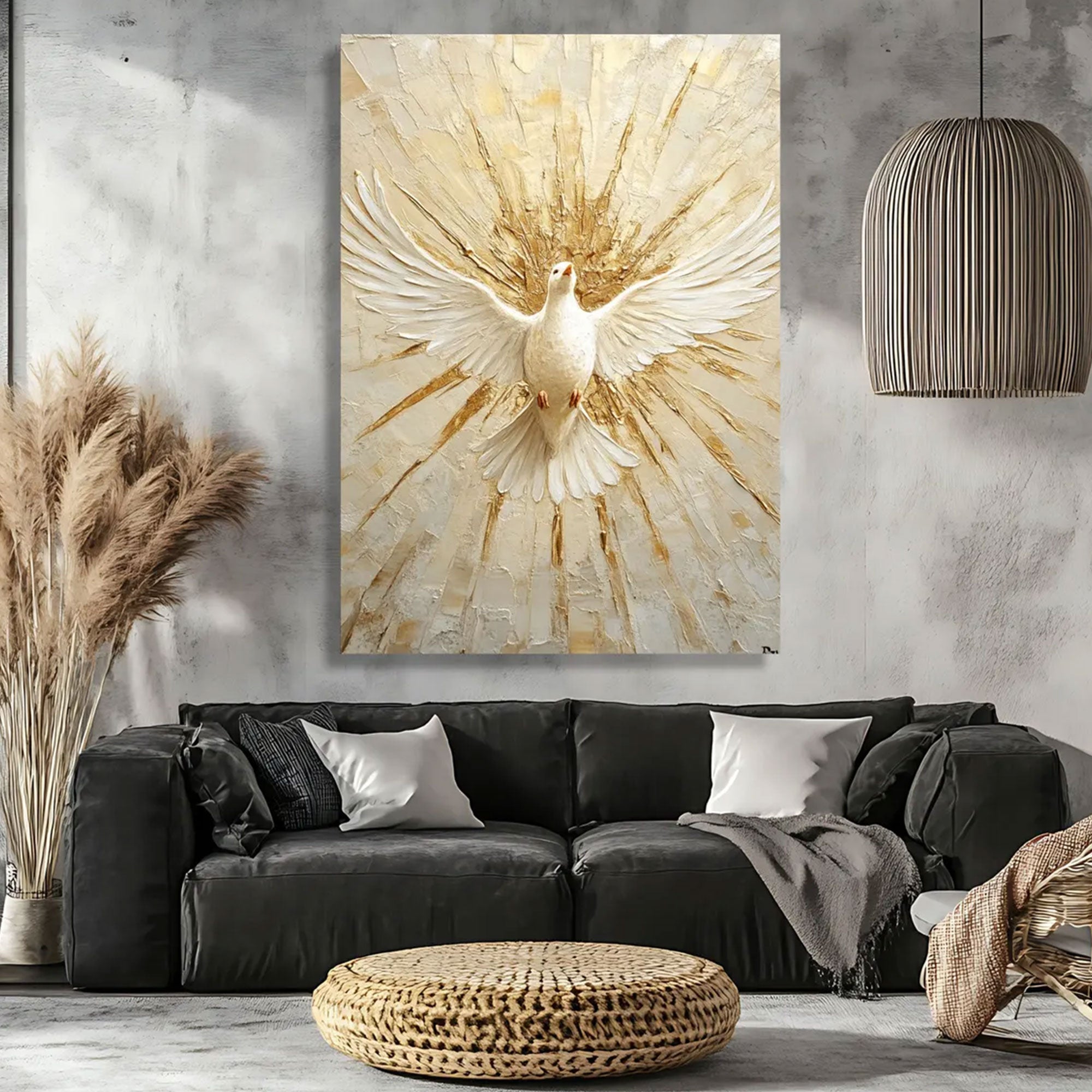 Holy Spirit Dove Canvas Print, Gold White Christian Wall Art, Symbol of Peace and Divine Presence, Spiritual Home Decor, Inspirational Faith Gift