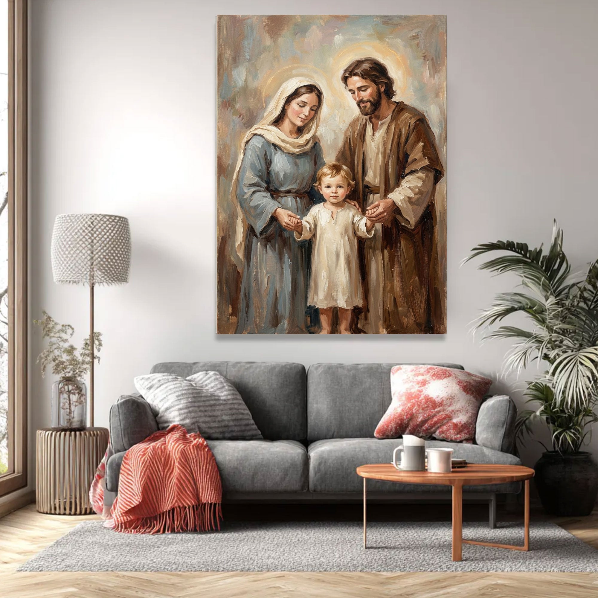 Holy Family Canvas Print, Jesus Mary Joseph Wall Art, Christian Family Decor, Sacred Religious Painting, Faith Home Gift