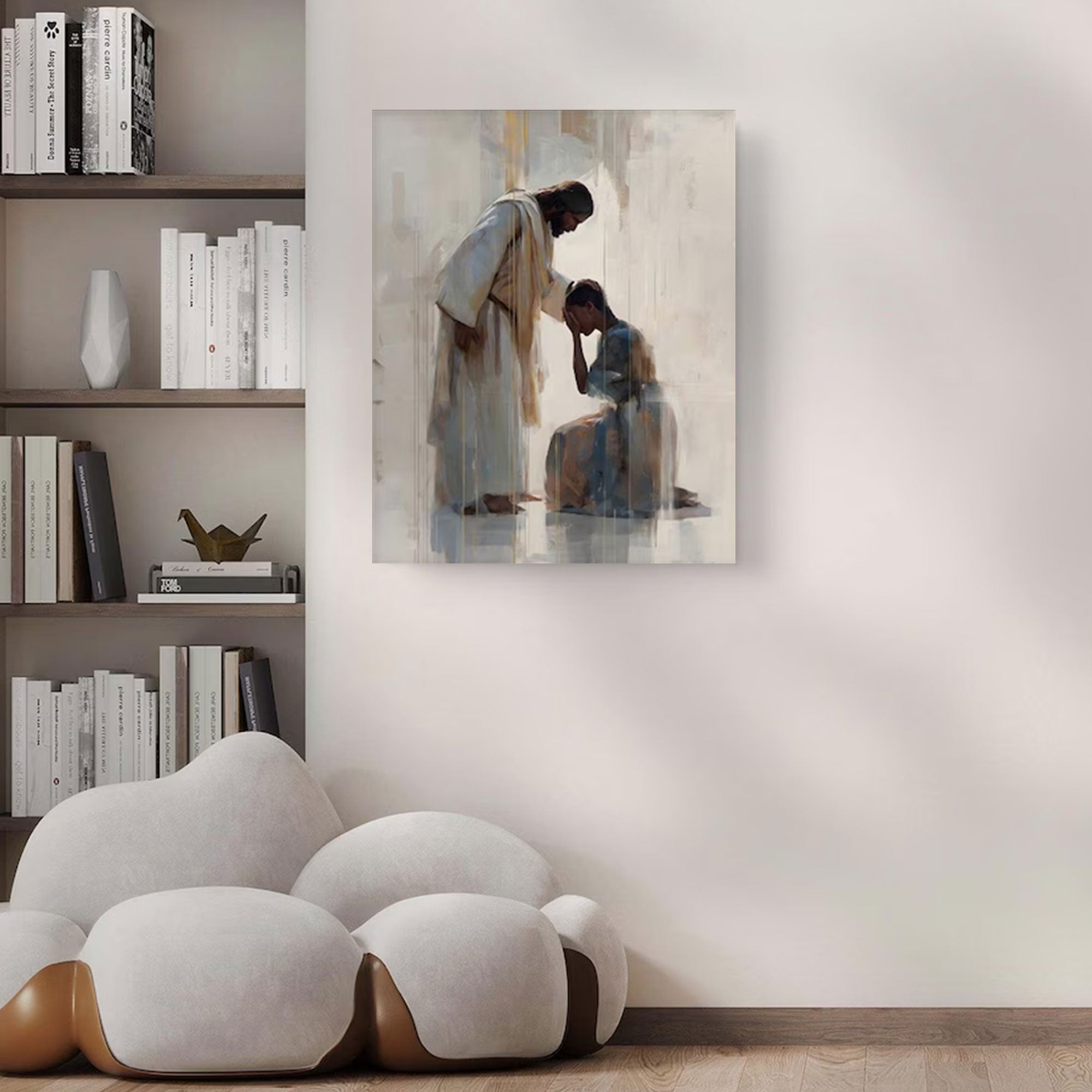 Jesus Comforts Black Woman Canvas Print, African American Christian Wall Art, Inspirational Faith Decor