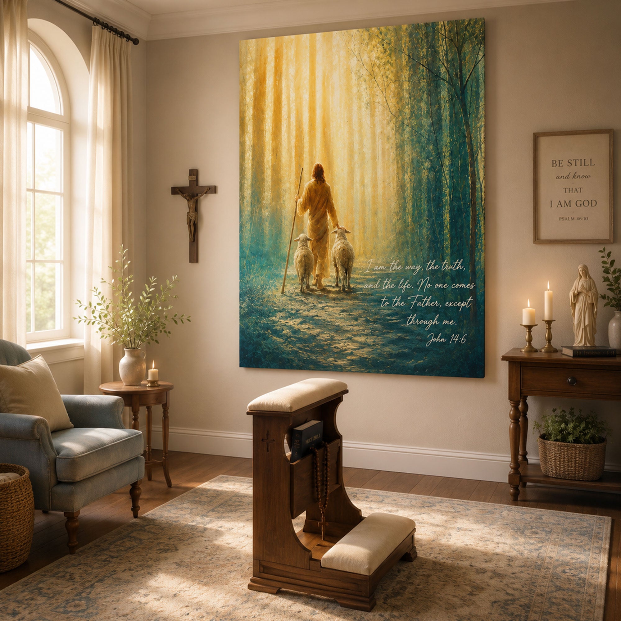 I Am The Way The Truth And The Life Jesus and Sheep Canvas Print, Christian Faith Wall Art, Inspirational Jesus Home Decor
