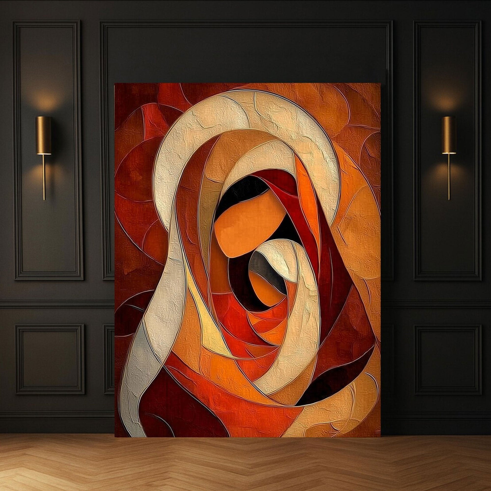 Abstract Virgin Mary Canvas Art, Geometric Madonna Wall Decor, Modern Christian Faith Artwork