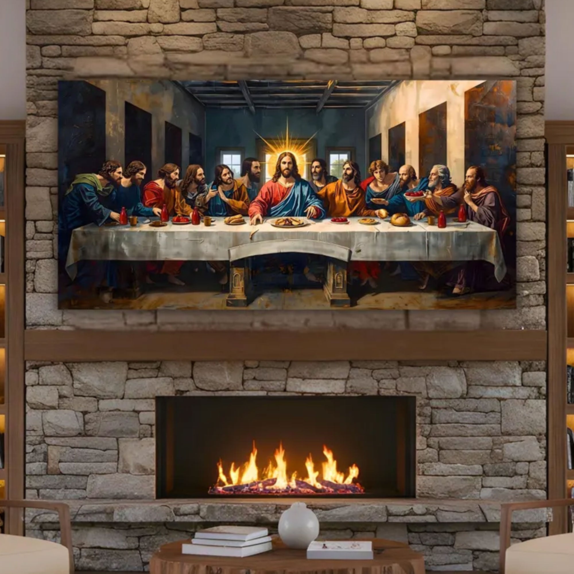 Last Supper Wall Art for Living Room, Modern Christian Jesus Canvas Print, Catholic Panoramic Religious Decor