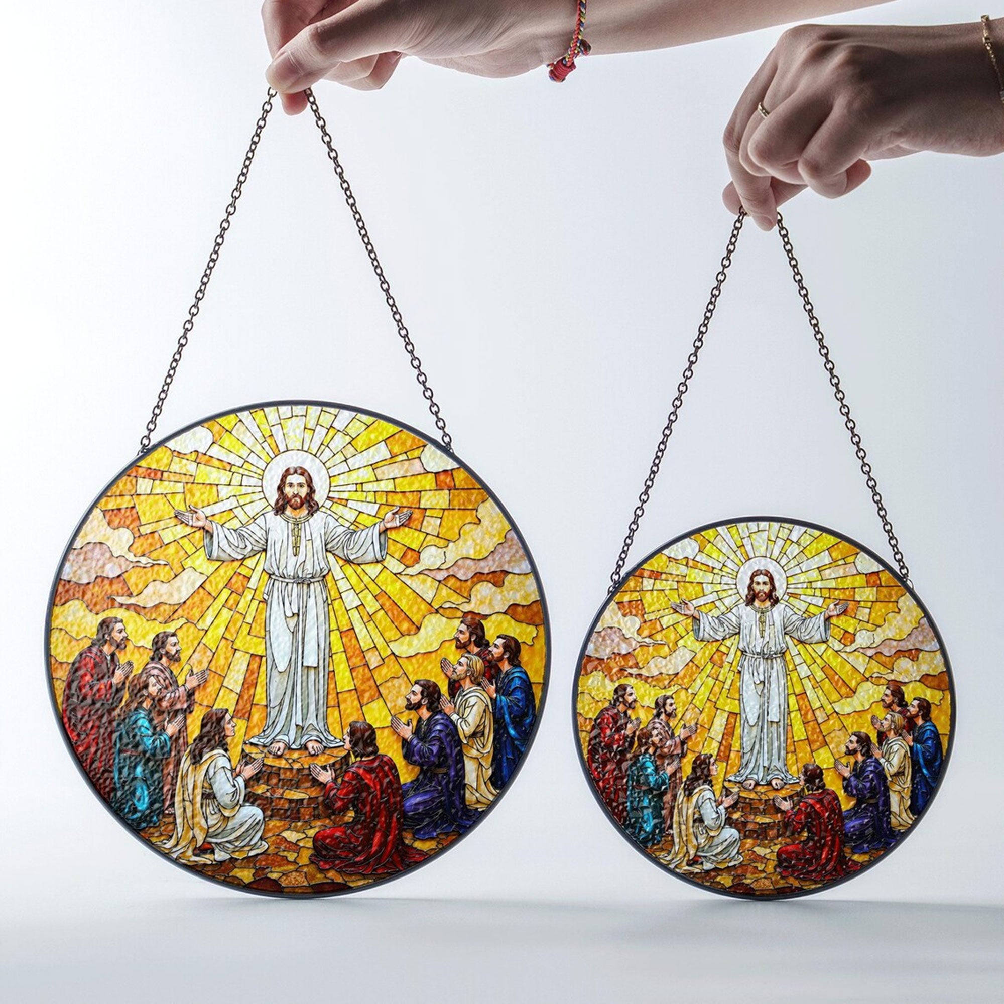 Jesus Ascension Stained Glass Suncatcher, Christian Window Hanging, Religious Home Decor Gift