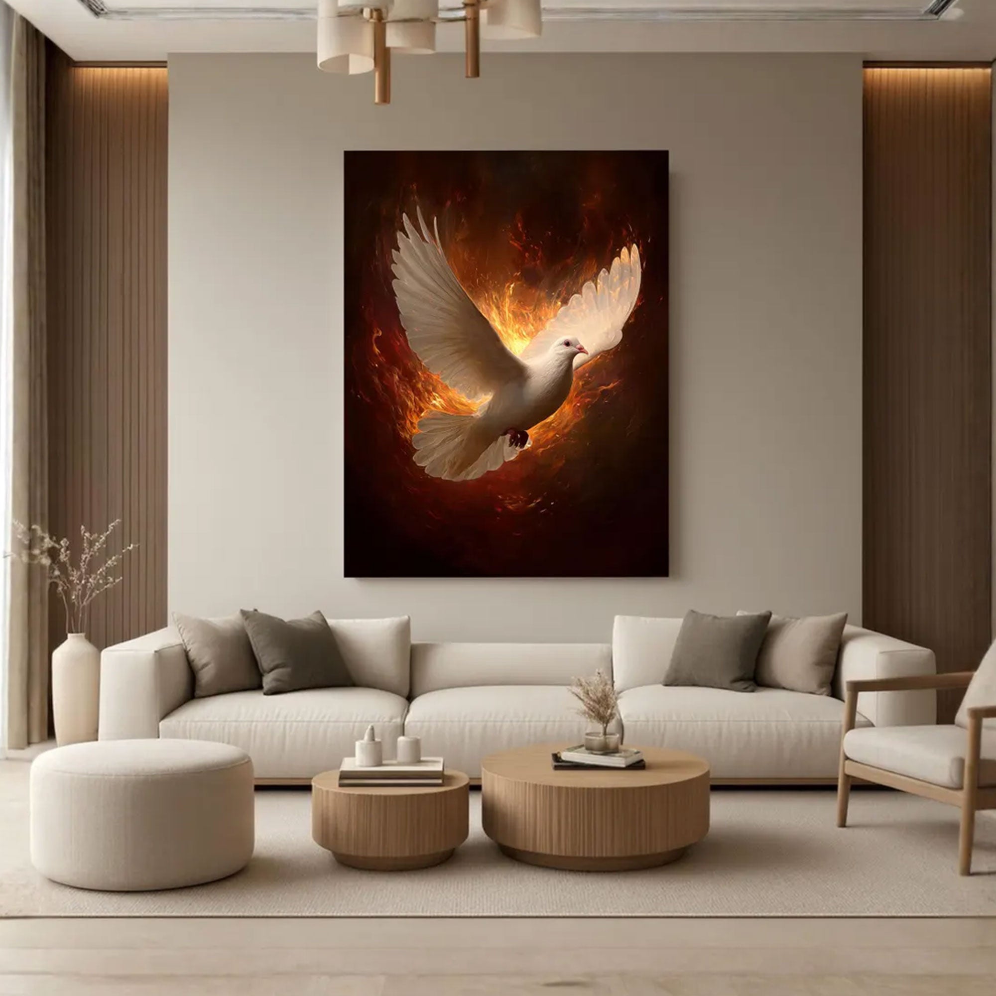 Holy Spirit Dove Fire Canvas Print, Pentecost Christian Wall Art, Divine Power Faith Decor, Sacred Religious Artwork