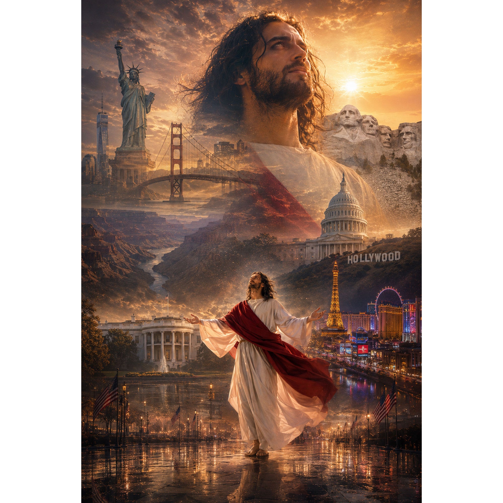 One Nation Under God Canvas Print, Jesus Over America Christian Wall Art, Inspirational Faith Decor, Patriotic Spiritual Artwork