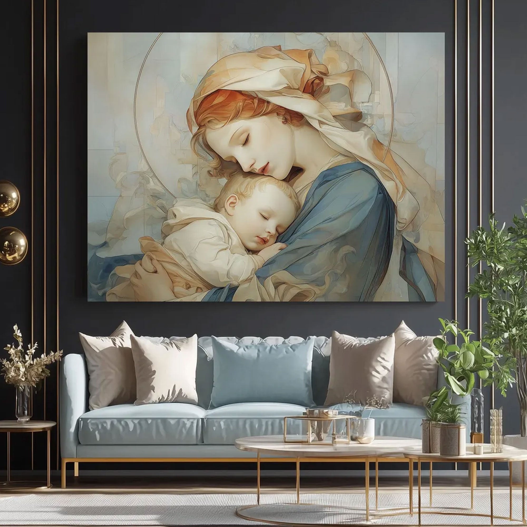 Mary and Baby Jesus Canvas Print, Madonna and Child Wall Art, Christian Home Decor, Faith Inspired Gift